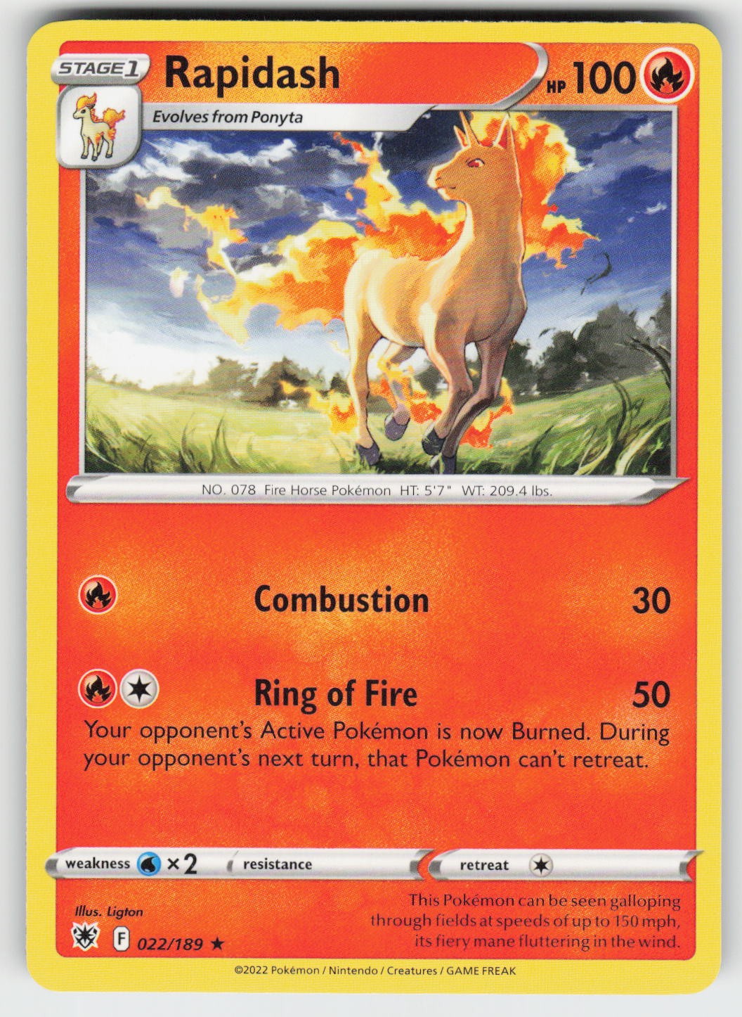Rapidash Rare SWSH10: Astral Radiance 022/189 NM