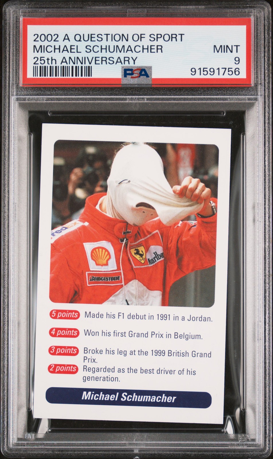 2002 A QUESTION OF SPORT 25TH ANNIVERSARY MICHAEL SCHUMACHER PSA 9