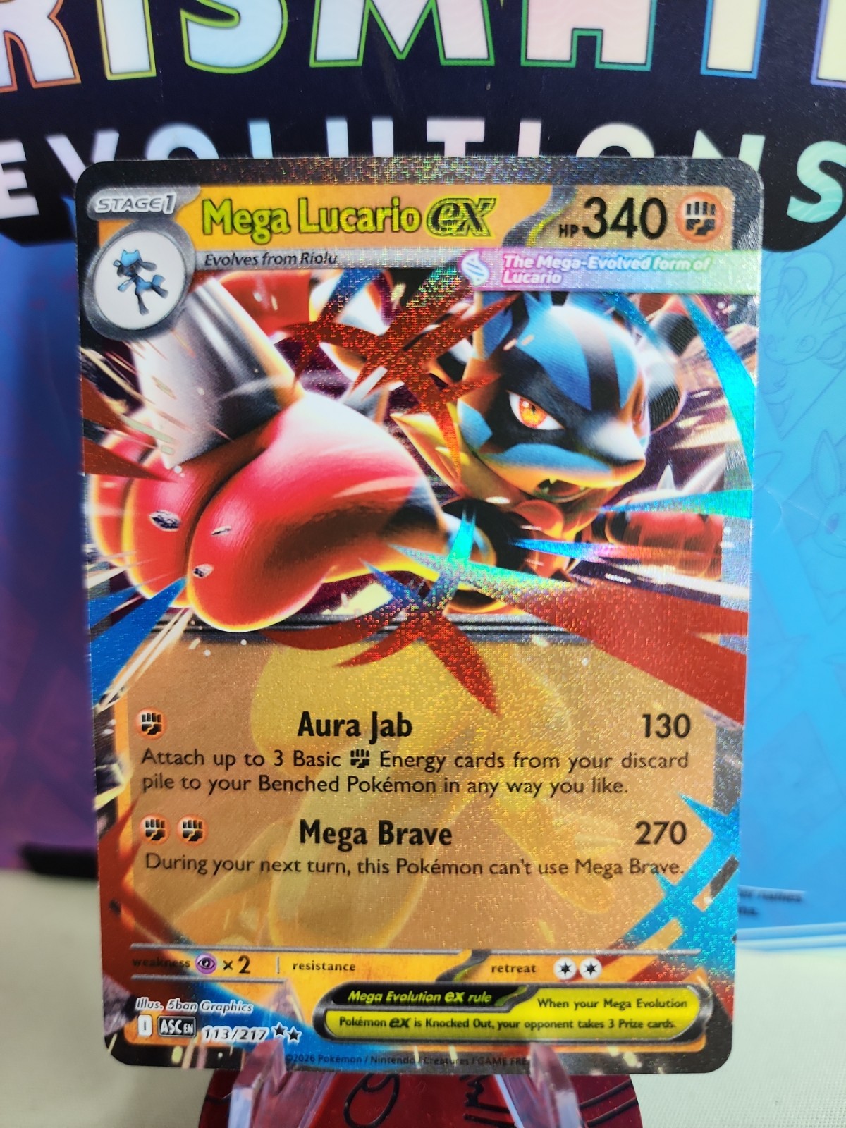 Mega Lucario ex Holo 113/217 ME: Ascesed Heroes Doppio Raro quasi nuovo