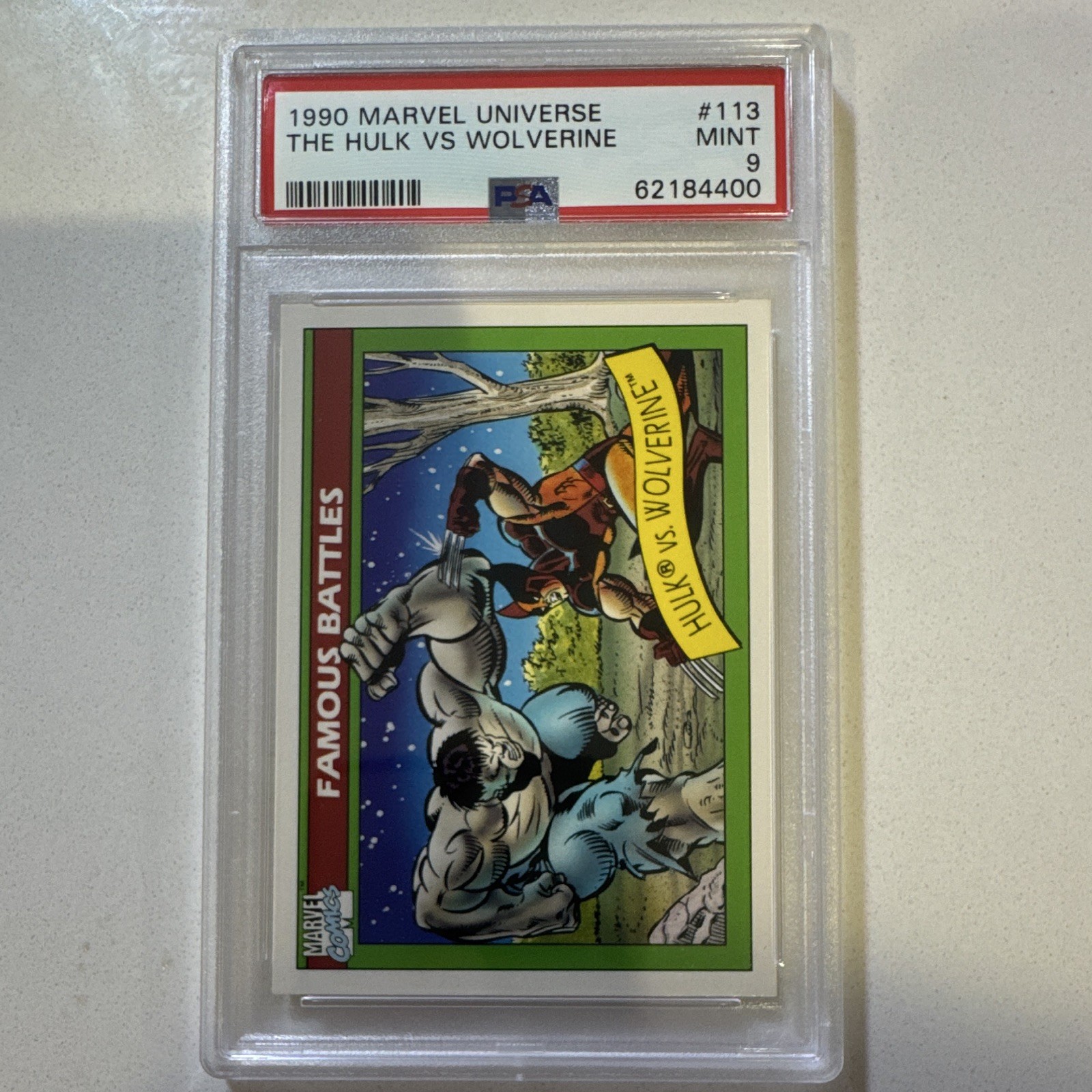 The Hulk vs Wolverine - 1990 Marvel Universe #113 PSA 9 Cert 62184400