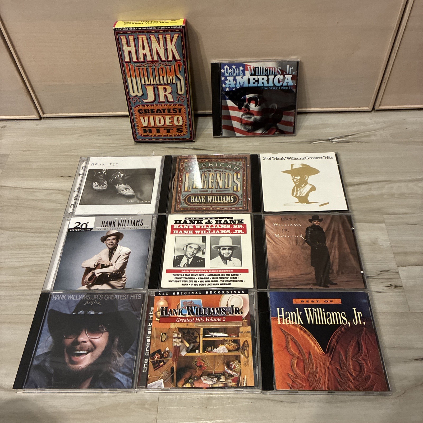 Hank Williams Sr. & Jr. CD & VHS LOT America: The Way I See It, Risin’ Outlaw