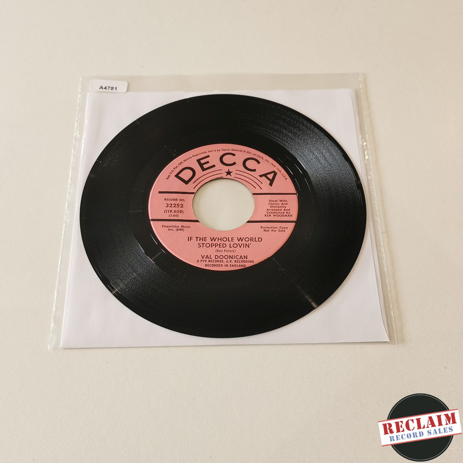 Val Doonican – If The Whole World Stopped Lovin' 7" vinyl record VG