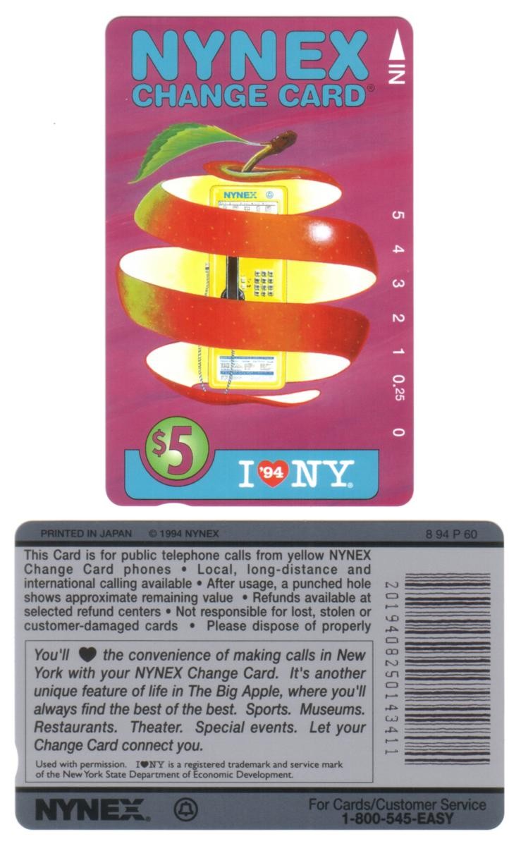 $5. Scheda telefonica Sliced Big Apple Around Yellow Phone (I Love New York 1994)
