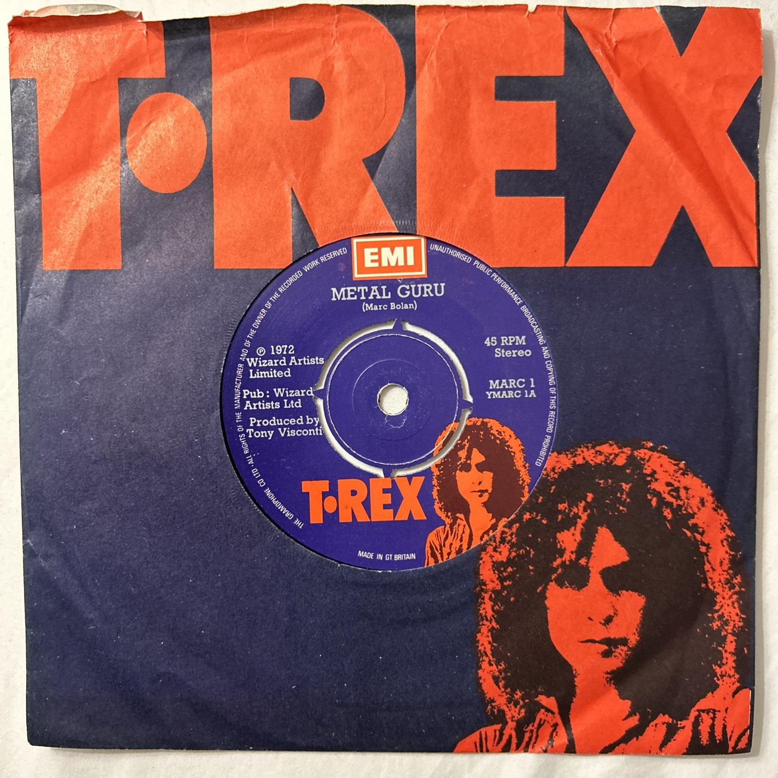 T. Rex - Metal Guru RARE PUSH OUT Maxi 7” Single UK  1972 MARC1 EX Vinyl 