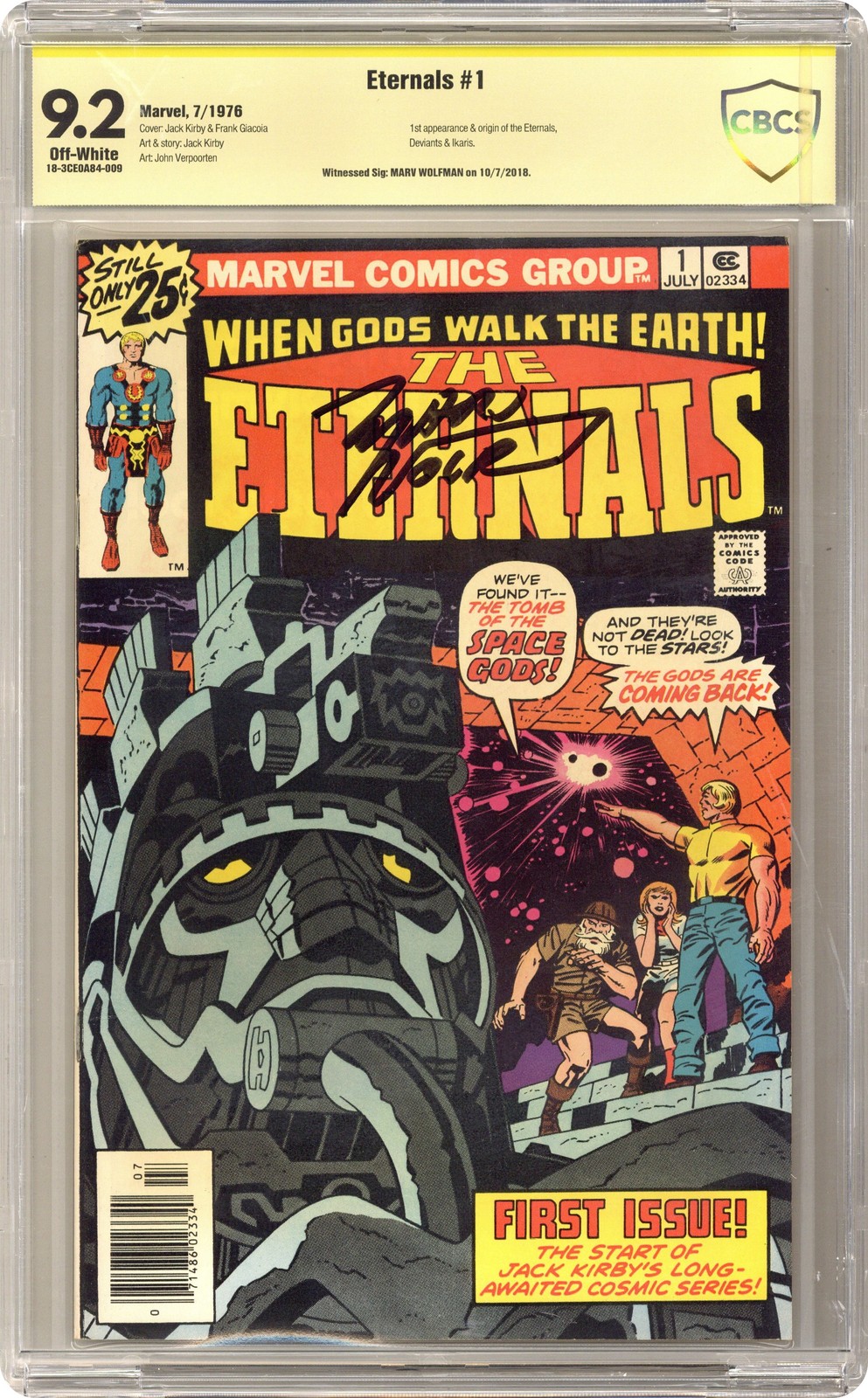 Eternals #1 CBCS 9.2 Testimone Sig Marv Wolfman 1976 18-3CE0A84-009