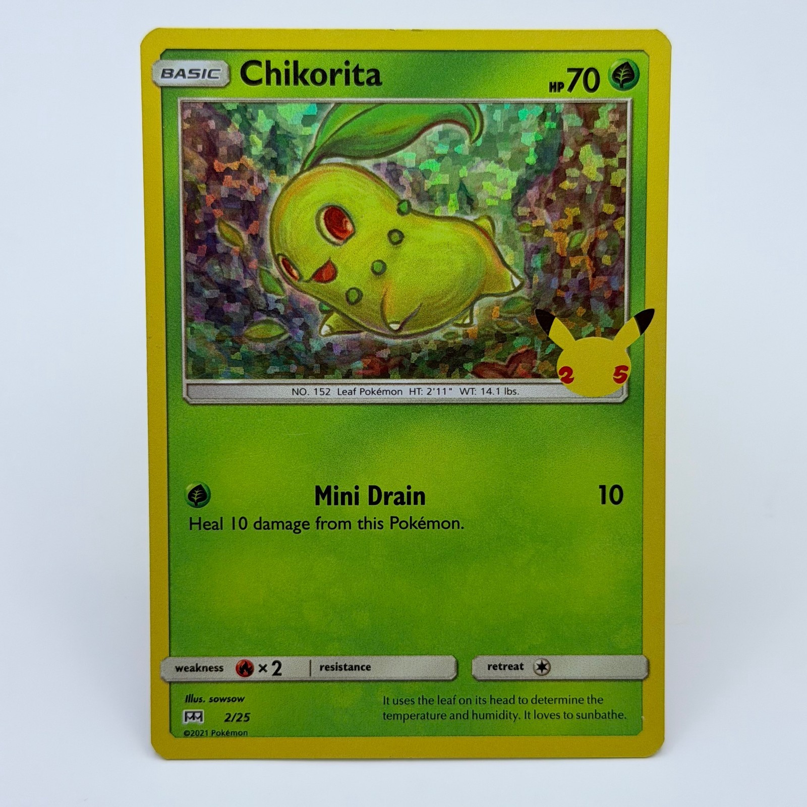 Pokemon Chikorita 2/25 McDonalds 2021 25th Confetti Holo English NM