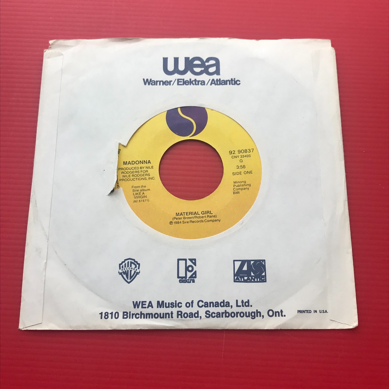 MADONNA Material Girl 1985 Canadian 7" vinyl single 45 record Pretender