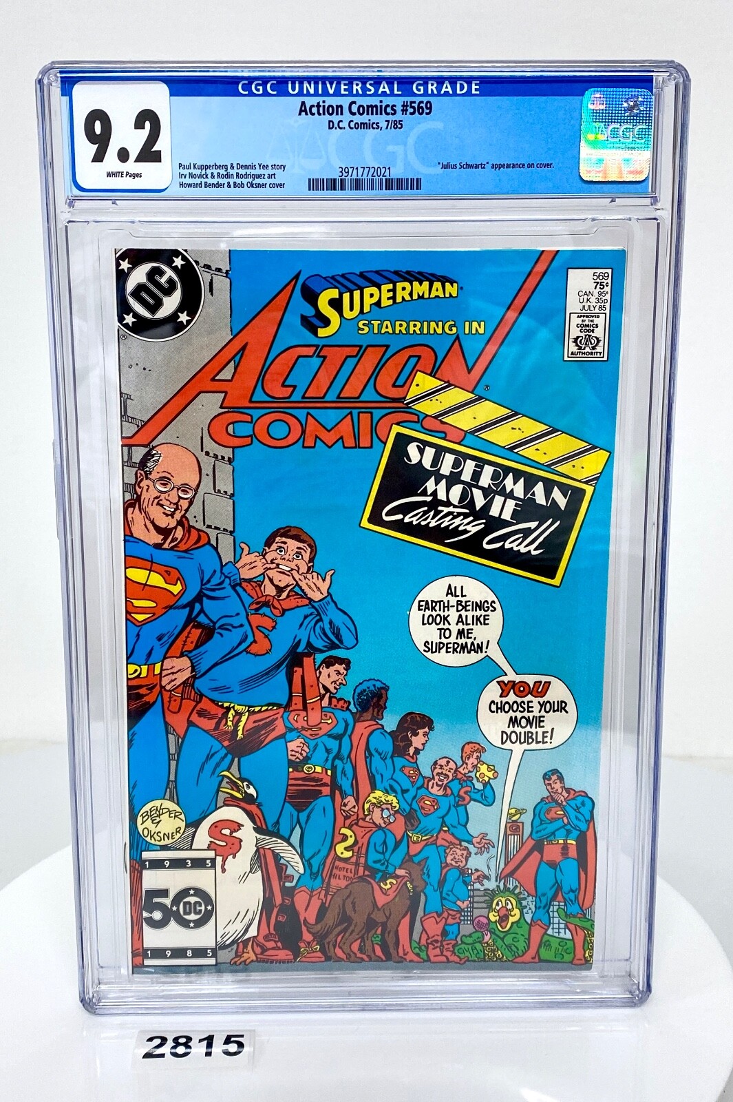 CGC 9.2 Action Comics 569 Superman parody cover Mad Julius Schwartz DC 1985