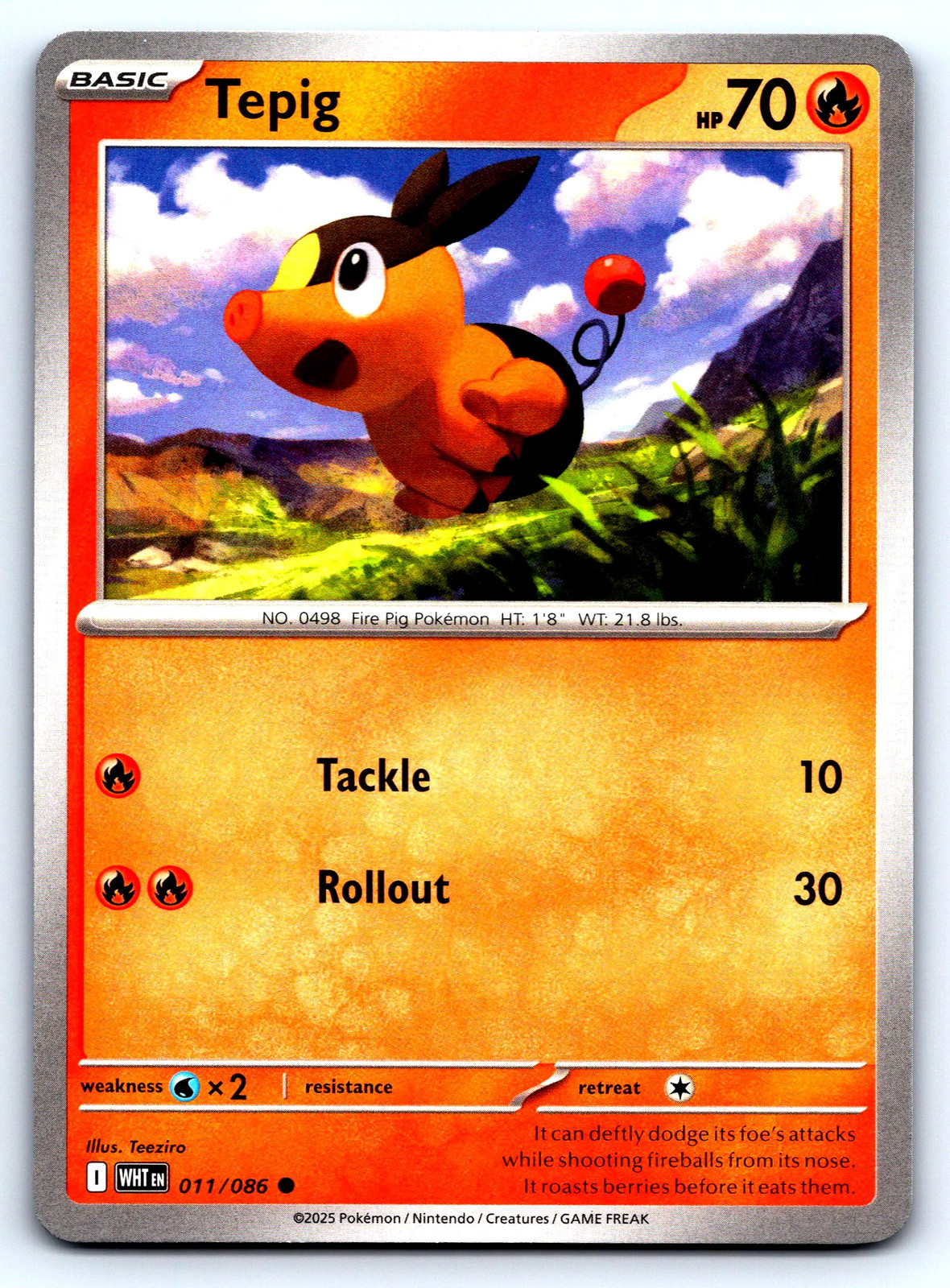 Carta Pokemon Tepig White Flare #11 normale quasi nuova