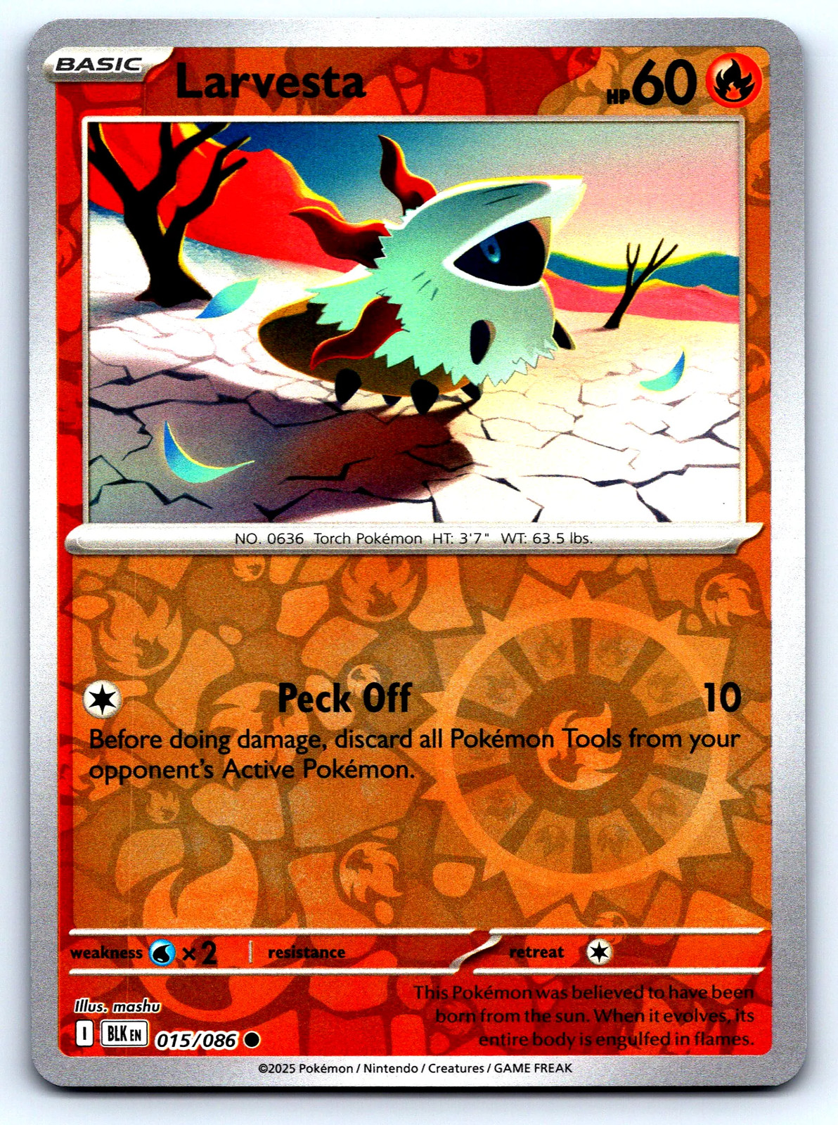 Carta Pokemon Larvesta Black Bolt #15 Reverse Holo quasi nuova