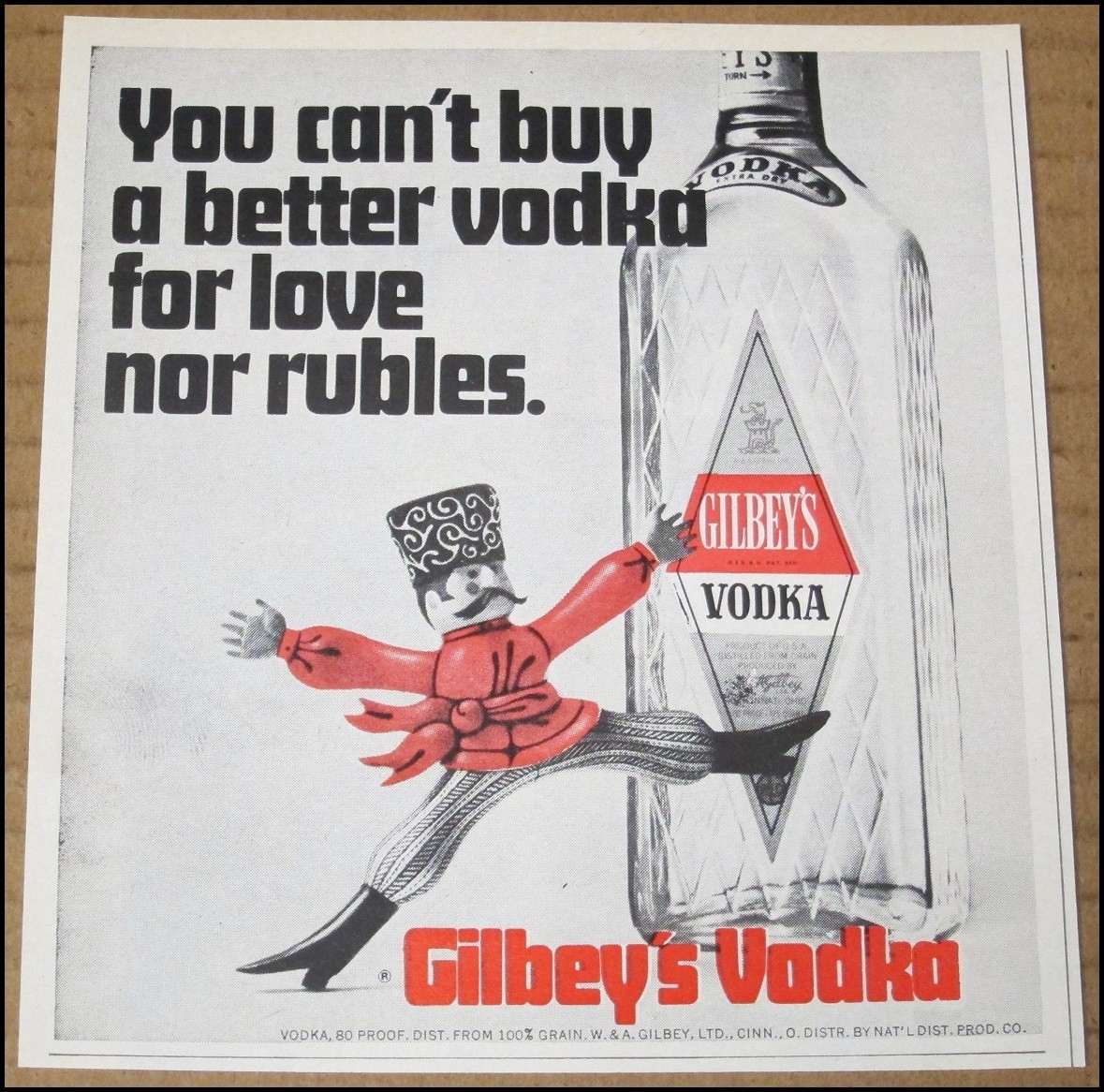 Pubblicità ritaglio stampa vodka Gilbey's 1971 5"x5,25" vintage W&A Gilbey
