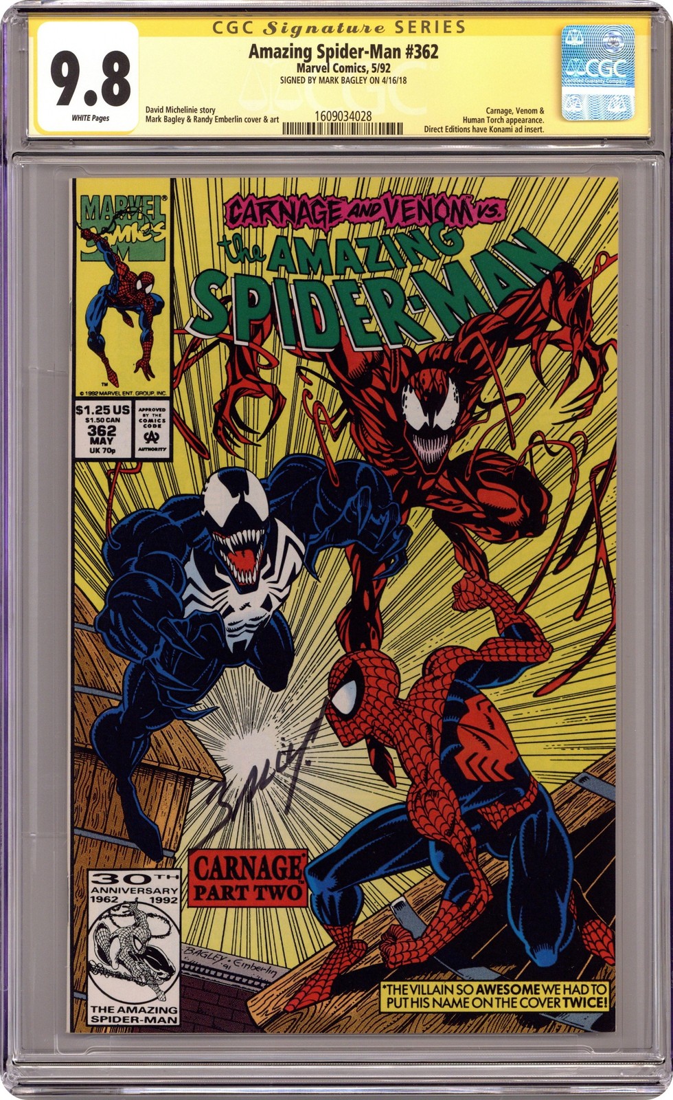 Amazing Spider-Man #362A prima stampa CGC 9.8 SS Mark Bagley 1992 1609034028