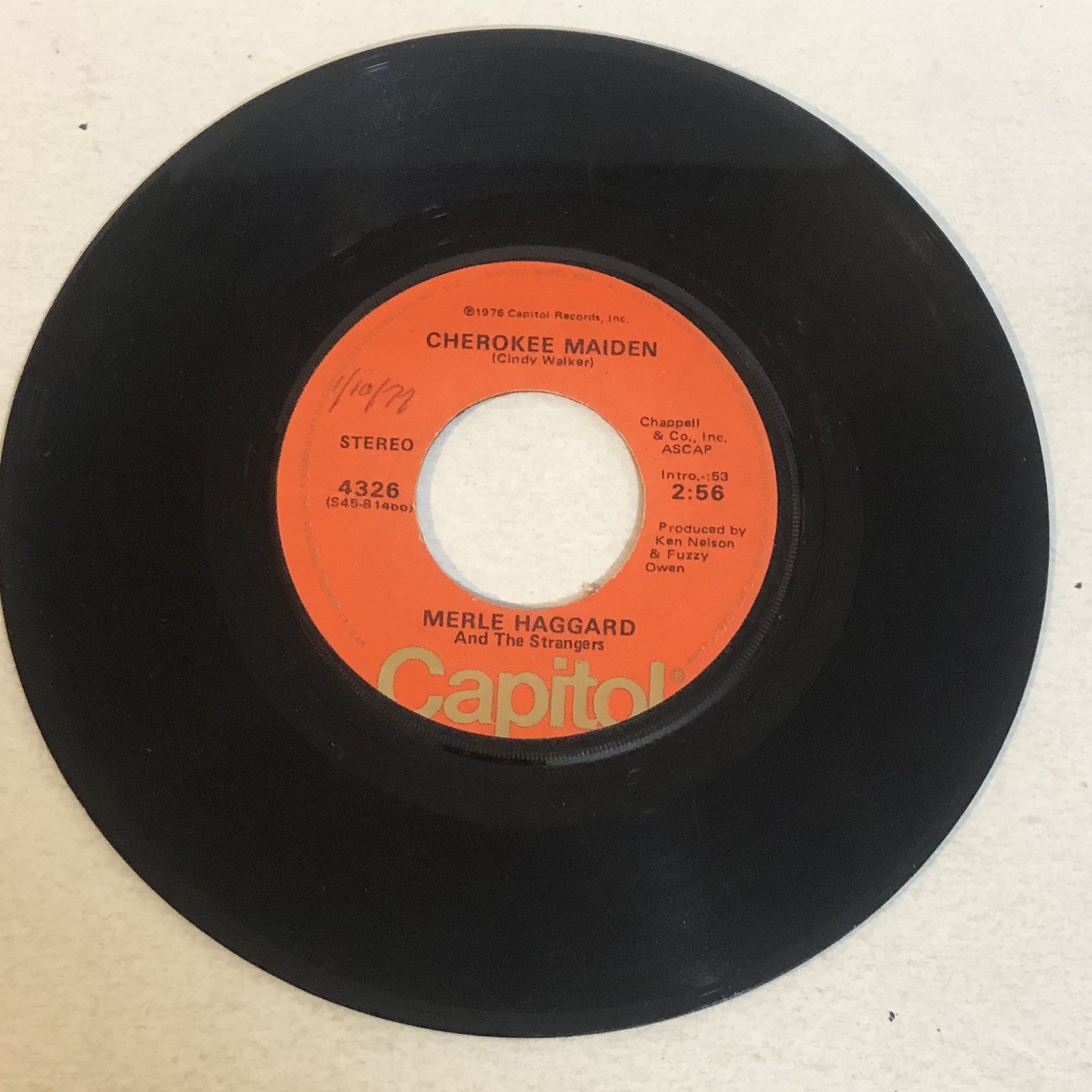 Merle Haggard Cherokee Maiden 45 Vinyl Record Capitol Records