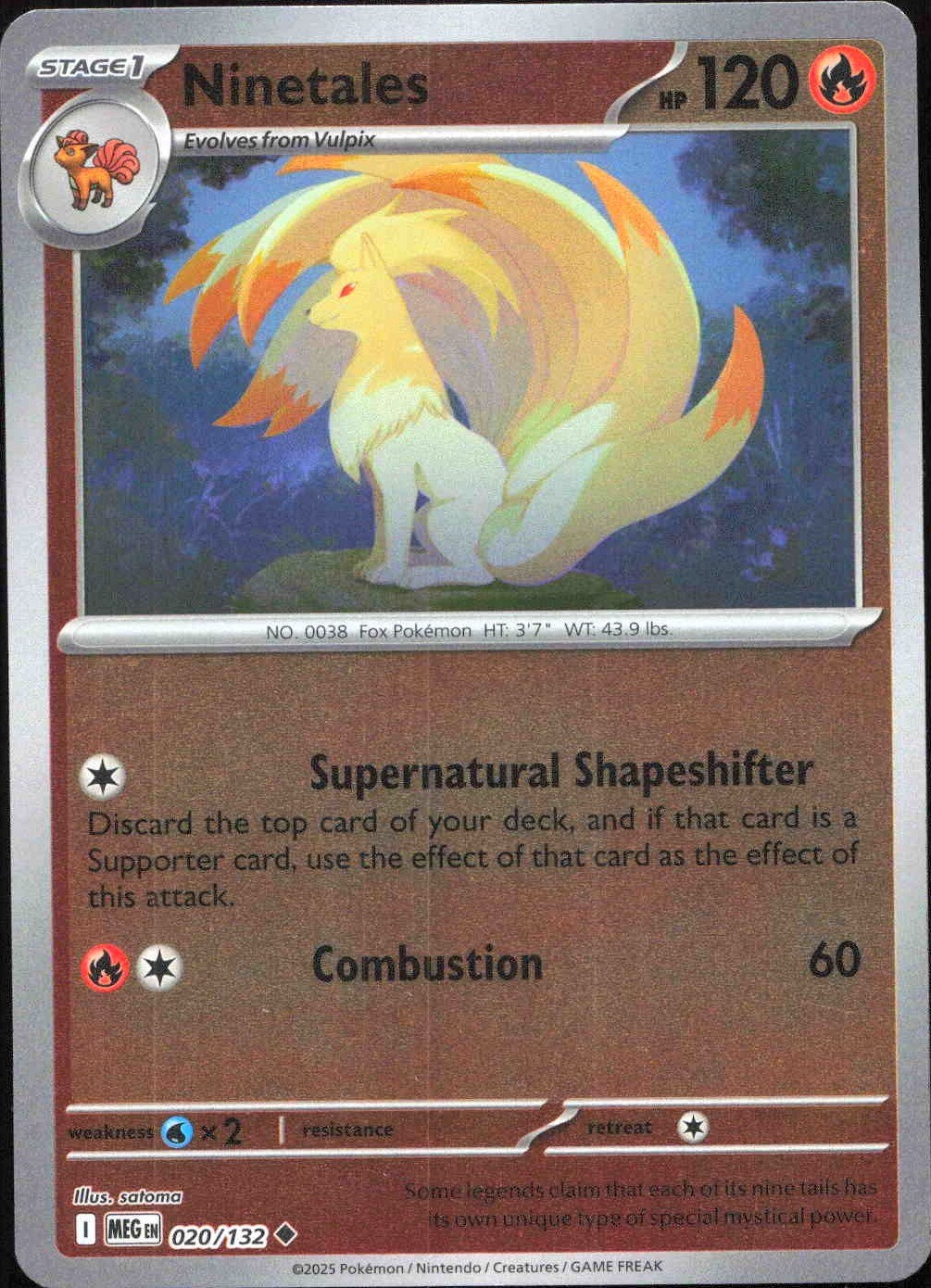 Ninetales Reverse Holofoil 20/132 Mega Evoluzione 2025 NM Pokémon