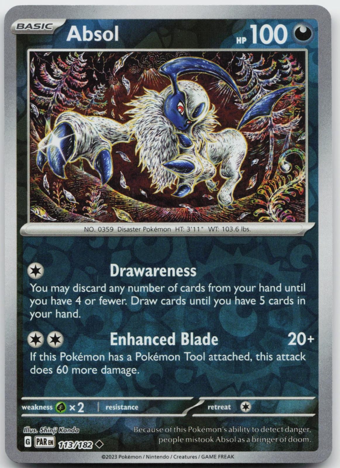 Absol 113/182 Non Comune Paradosso Rift Pokemon Reverse Holo quasi nuovo