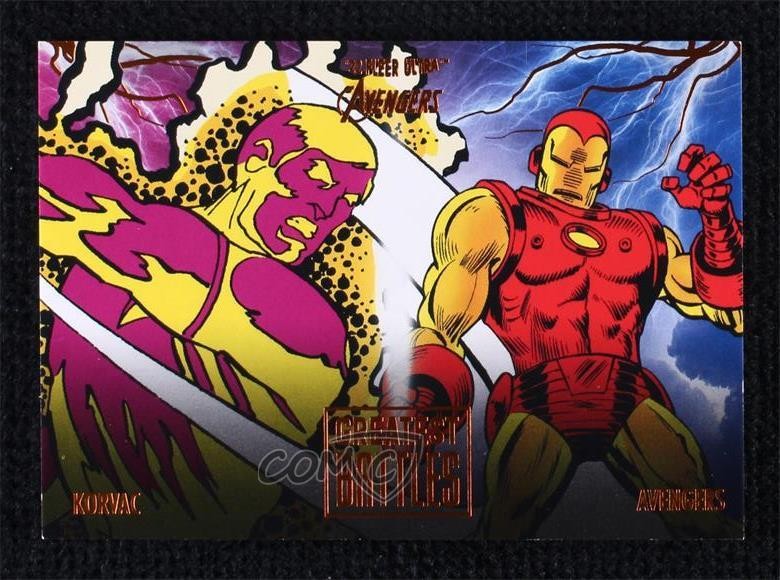 2022 Fleer Ultra Avengers Greatest Battles Orange Foil /549 Korvac Iron Man 0b3