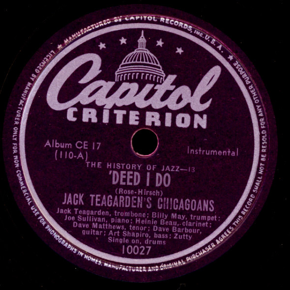 JACK TEAGARDEN'S CHOCAGOANS Deed I do/ ..Alabama    78rpm  Schellackplatte X3837