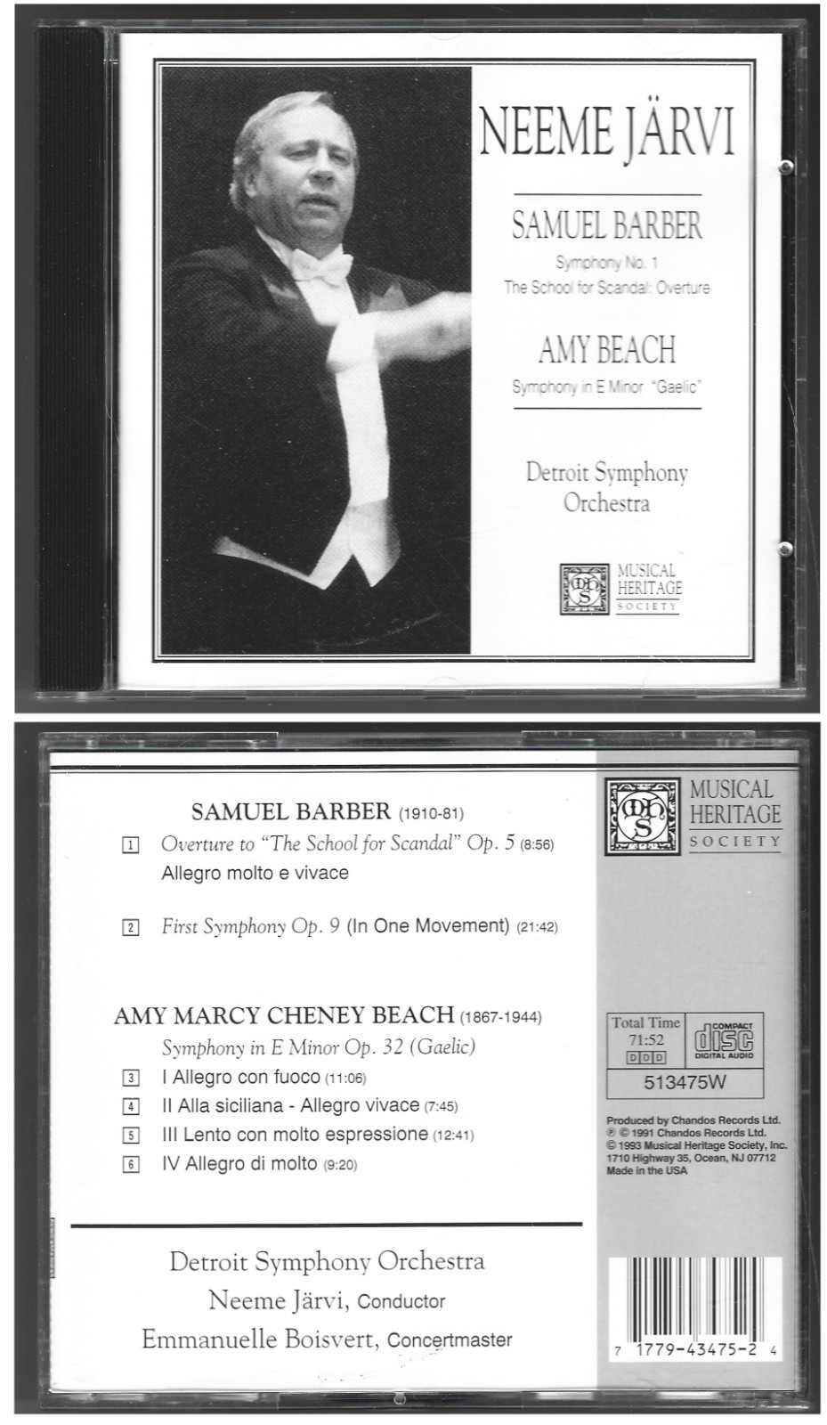 Samuel Barber/ Amy Beach NEEME JARVIS Detroit Symphony Orch Fine CD