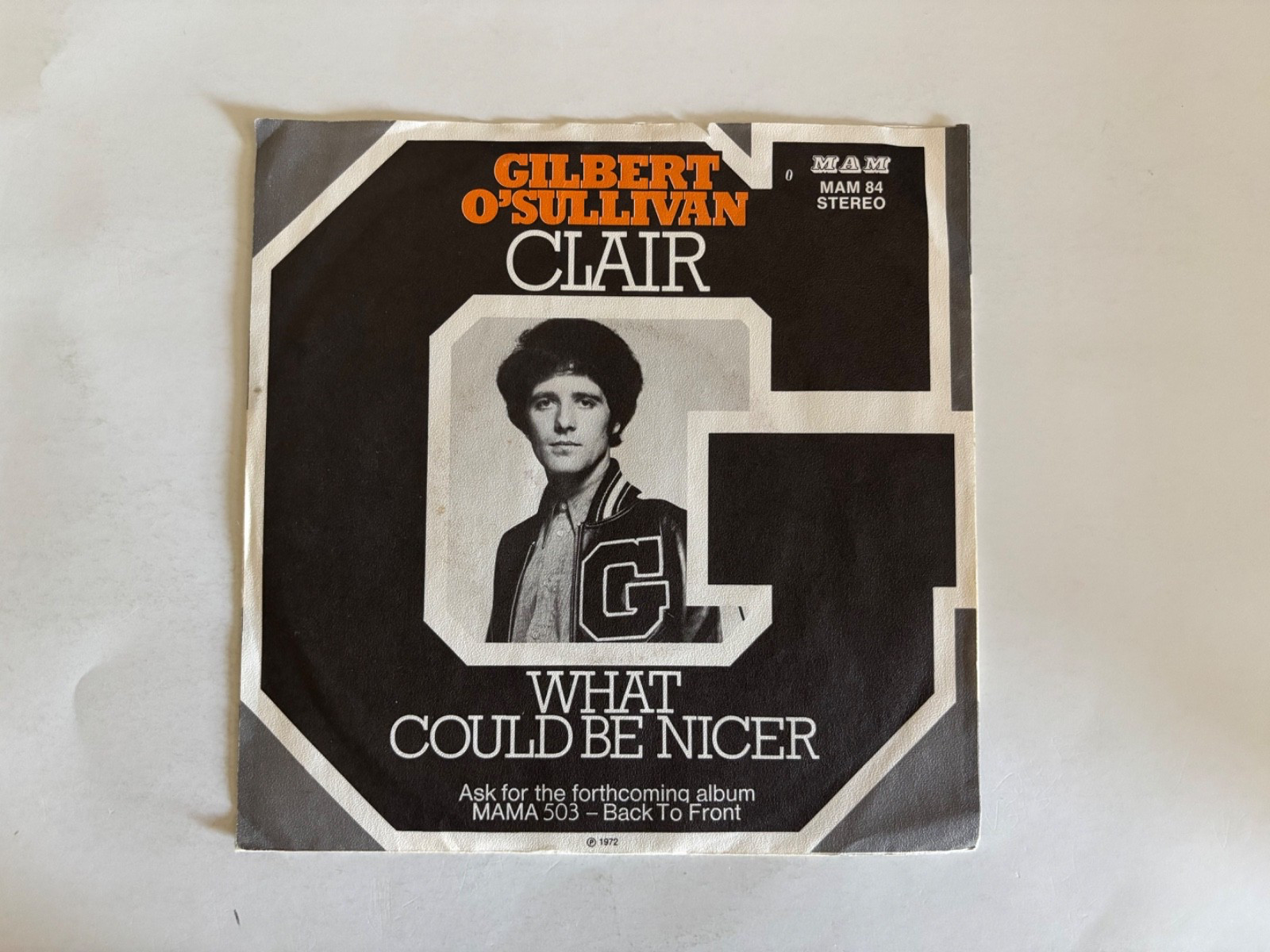 Gilbert O'Sullivan Clair 45 RPM 1972 MAM Records VG+ Play Test Germany