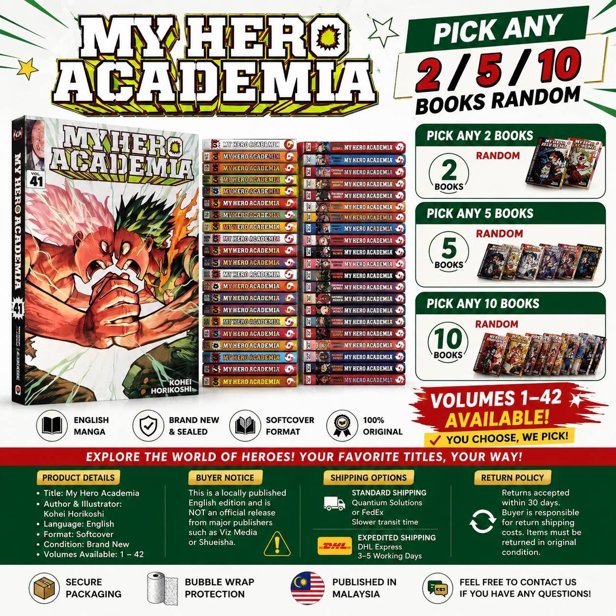 My Hero Academia Vol. 1 - 42 manga inglesi scegli qualsiasi 2/5/10 libri casuali - DHL