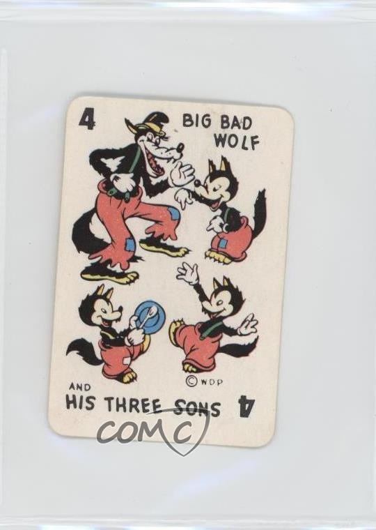 1946 Russell Games Disney gioco di carte retro blu grande lupo cattivo e i suoi tre figli 0ha3