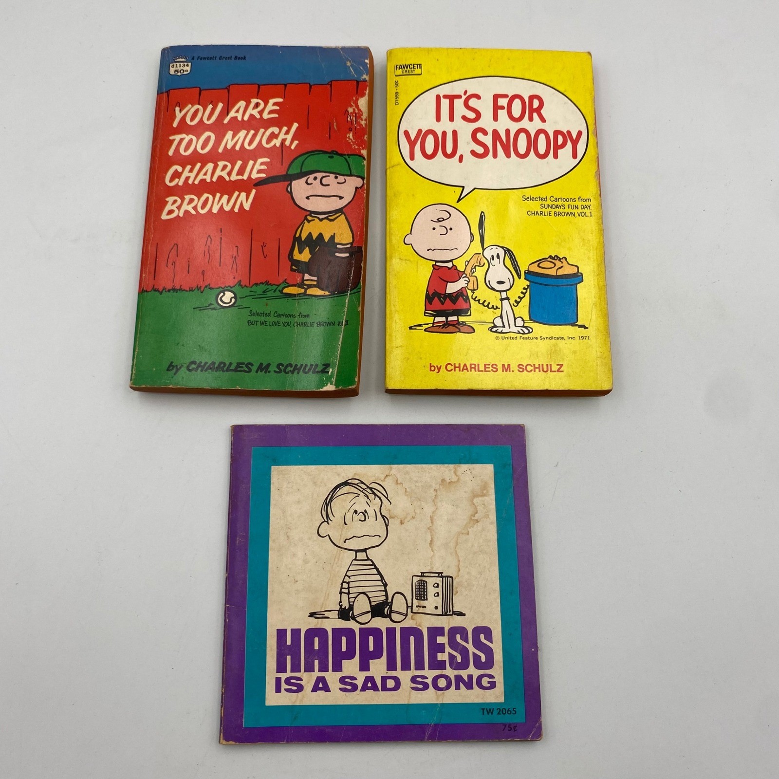 Lotto 3 libri vintage Peanuts Charles M Schulz Snoopy Charlie Brown anni 60 70