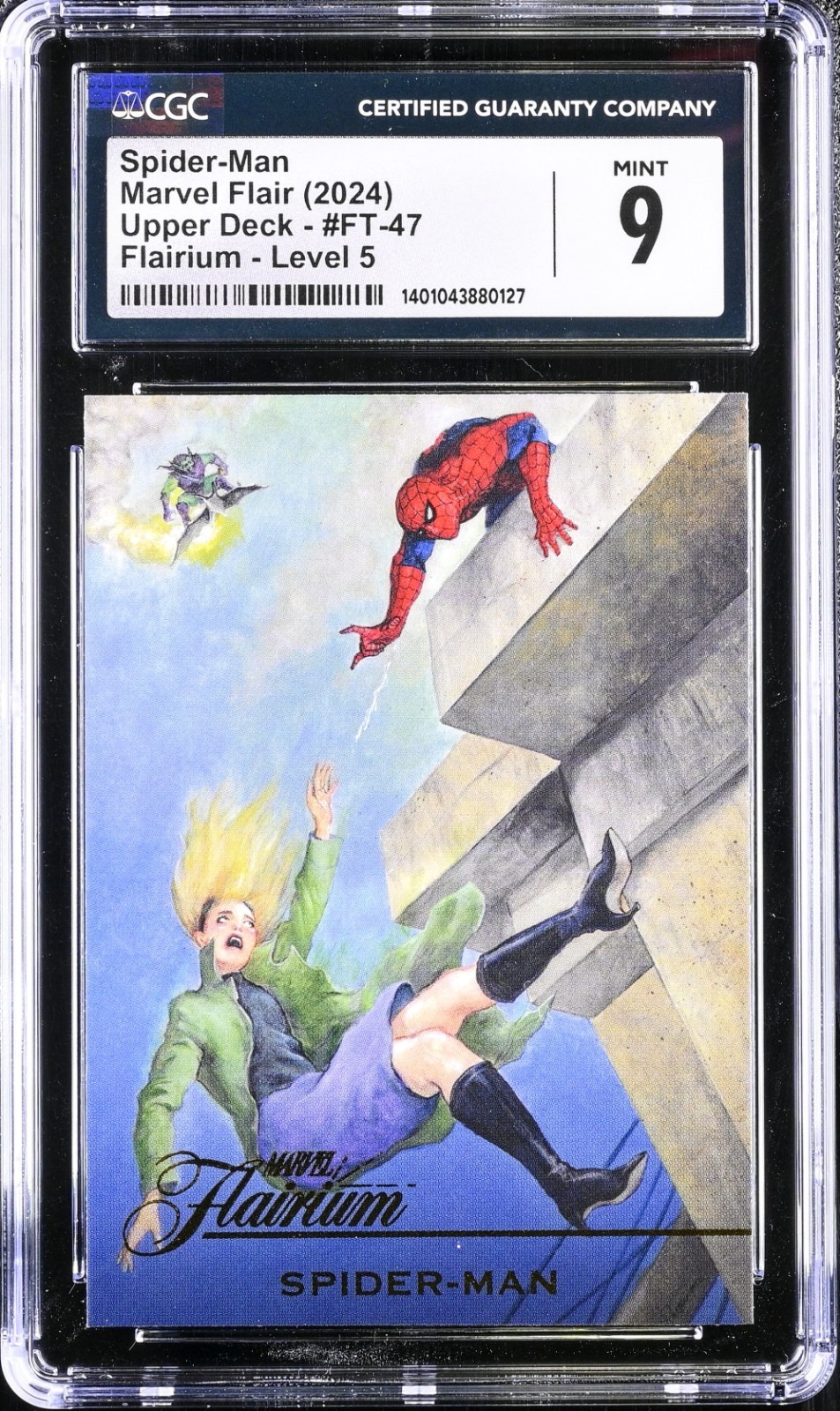 2023 2024 Upper Deck Marvel Flair SPIDER-MAN #FT-47 Flairium Livello/Tier 5 CGC 9