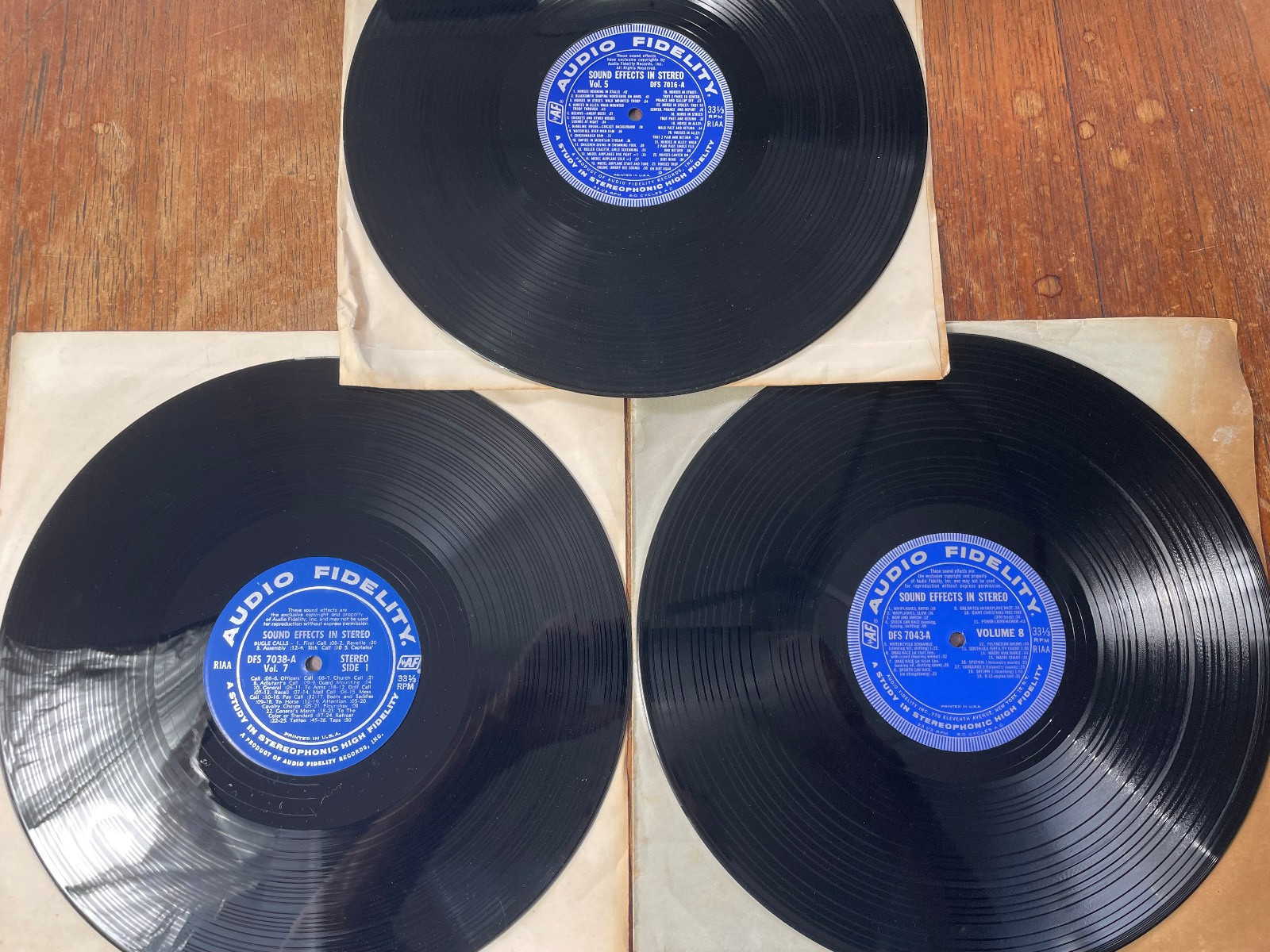 3 Audio Fidelity Sound Effects LP's Albums Vol 5, 7 & 8 Not Original Covers VG