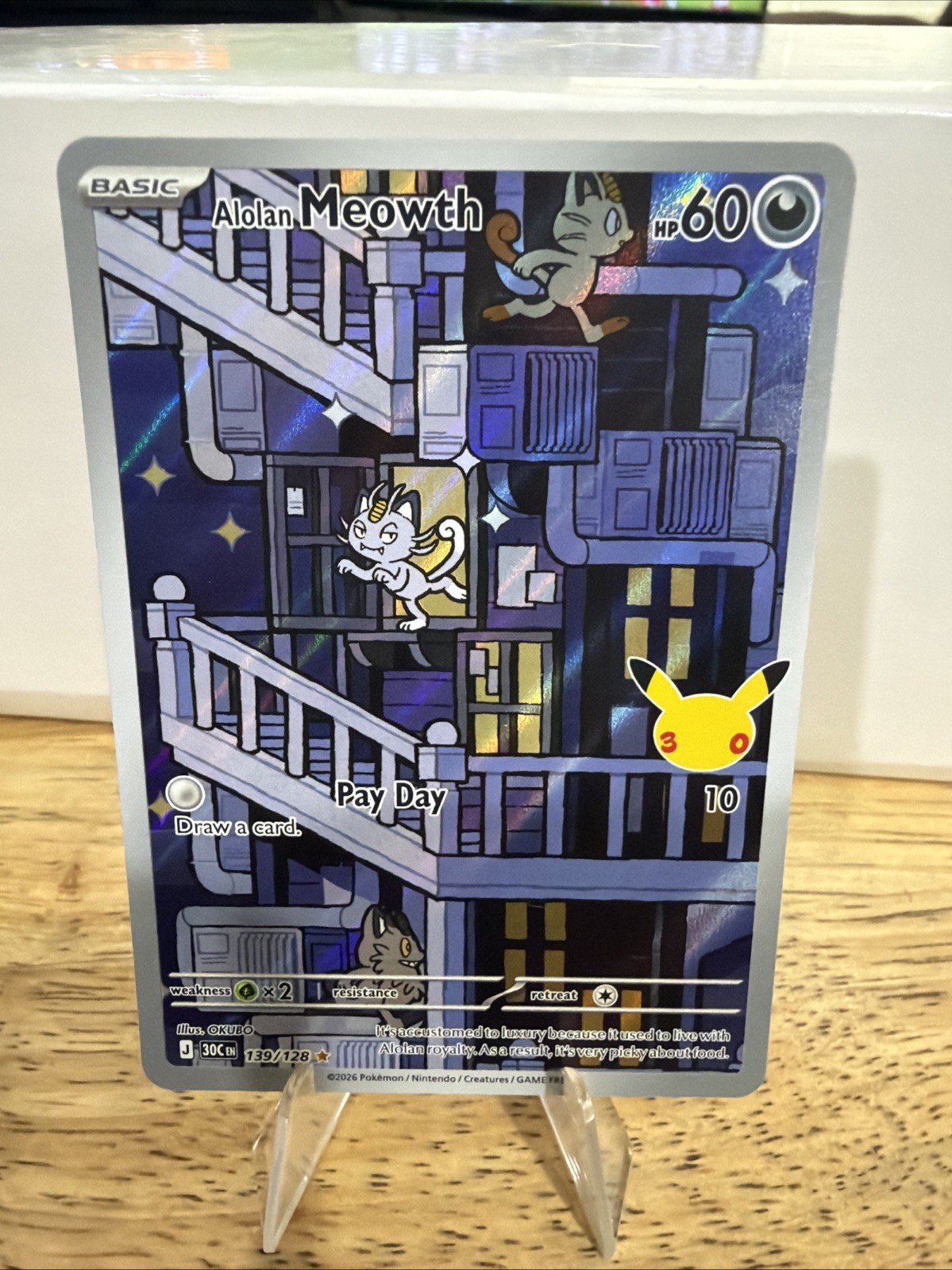 Alolan Meowth 139/128 Holo Illustrazione Rara ME: 30° Celebrazione Pokemon NM