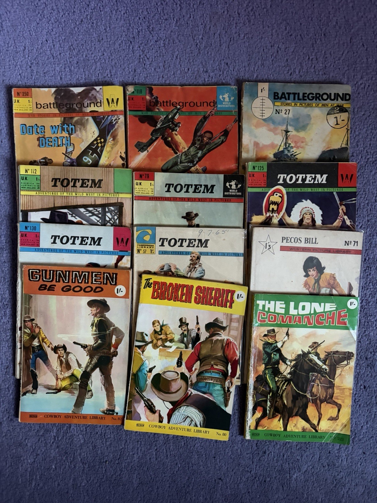 Picture Library lot of 12 comics totem, cowboy adventure, battleground
