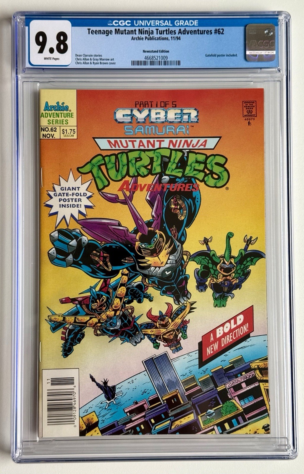 TEENAGE MUTANT NINJA TURTLES ADVENTURES 62 ◉ CGC 9.8 Newsstand 1994 NEW CASE 👀