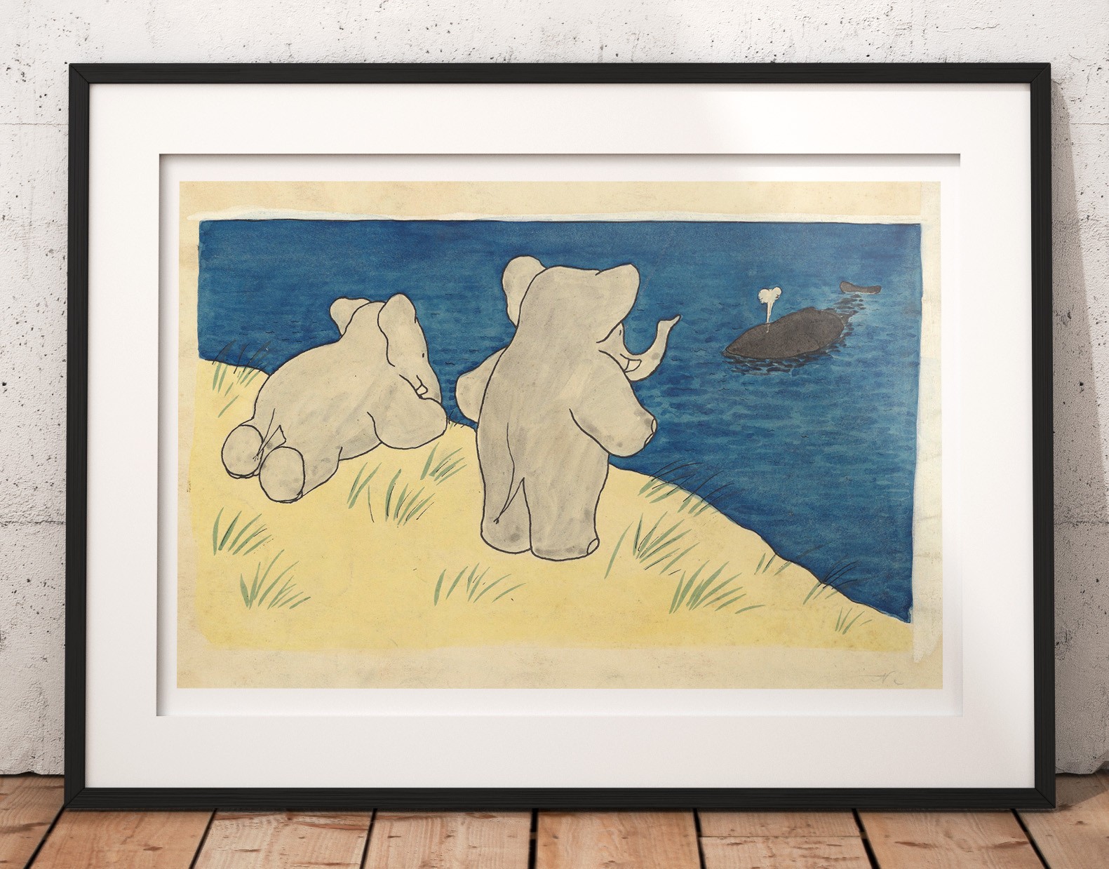Jean de Brunhoff Le Voyage de Babar Aquarelle originale pour l'édition de 1934