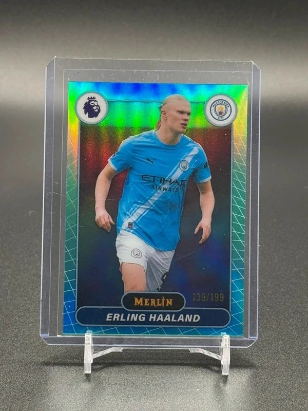 Erling Haaland 2026 Topps Merlin Premier League 123 Aqua Refractor /199
