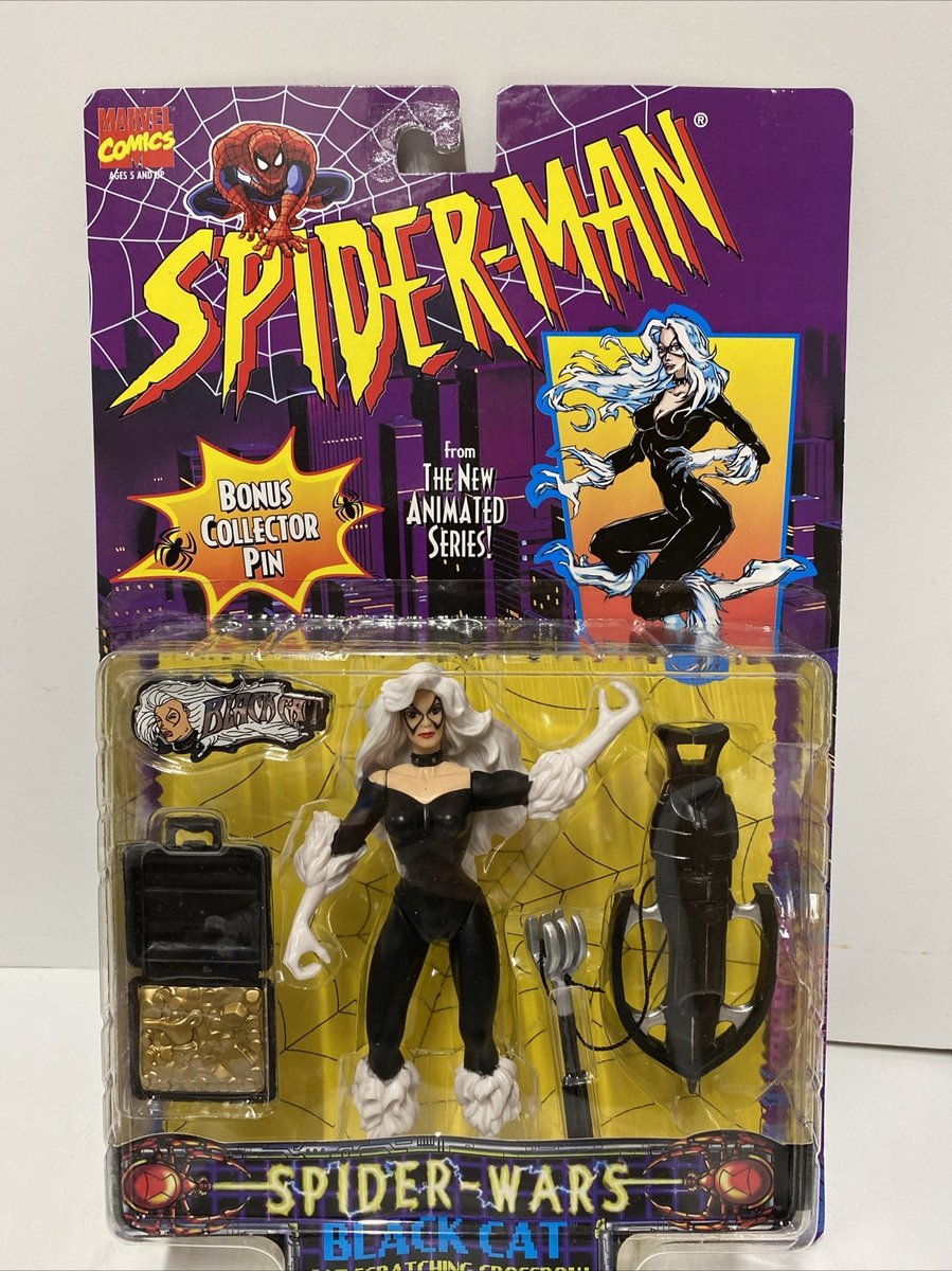 ToyBiz Marvel Spider-Man Animato Gatto Nero Spider Wars 1996 5" Figura Vintage