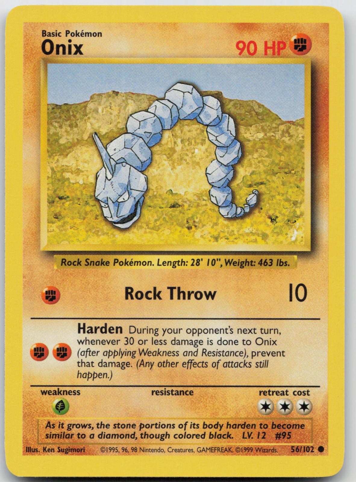Onix 56/102 Set Base Comune Pokemon Illimitato Giocato Leggermente
