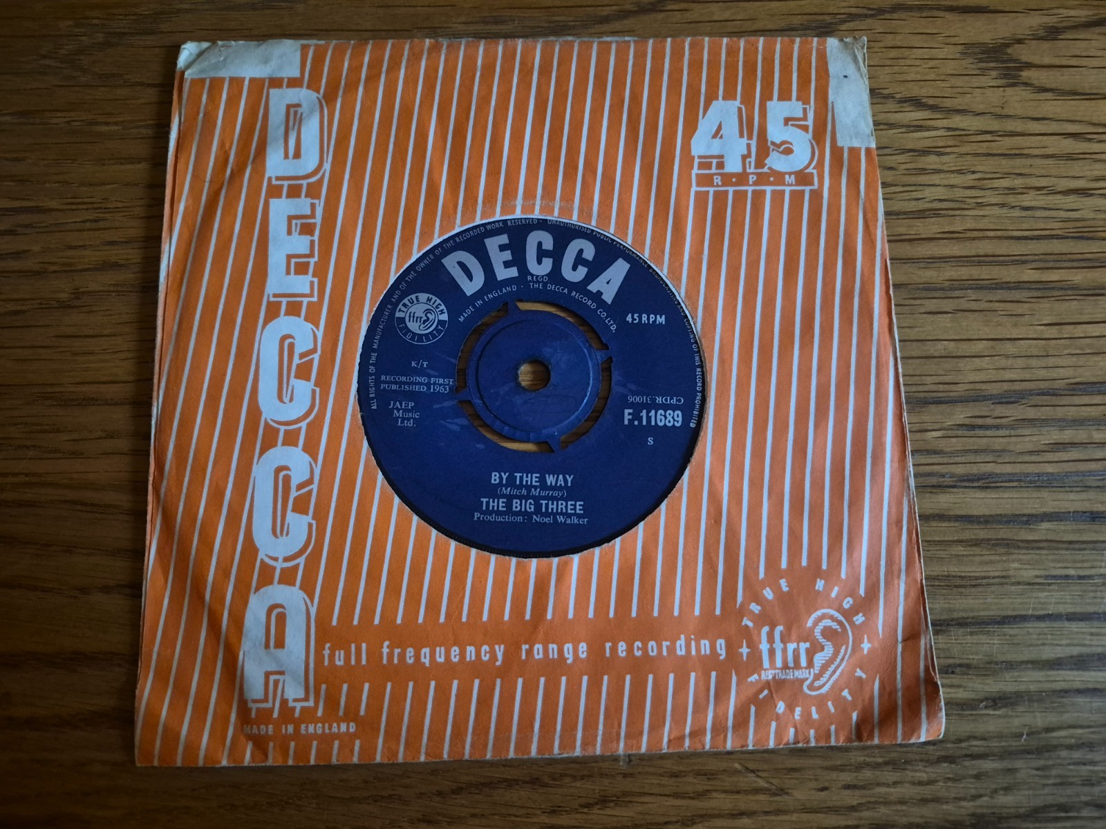 The Big Three – By The Way 1963 Decca – F.11689 Beat Pop Rock 7”