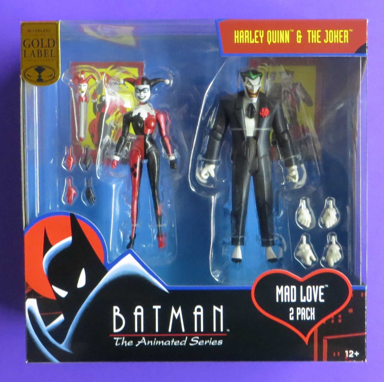 McFarlane HARLEY QUINN JOKER MAD LOVE BTAS Batman serie animata etichetta oro 2 pezzi