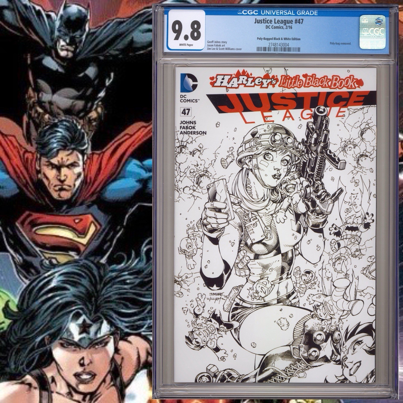 CGC 9.8 Justice League #47 Jim Lee variante in bianco e nero con polisacco 2016