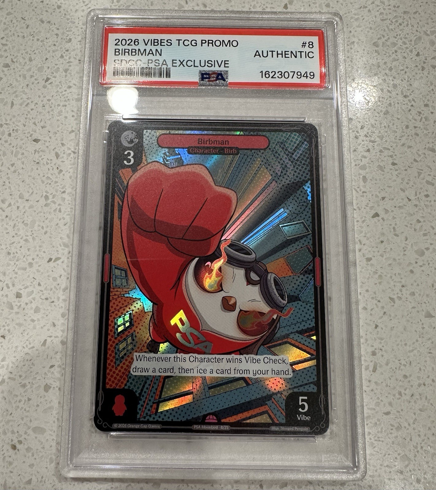 Vibes TCG promo SDCC 2026 promo Birbman Foil PSA esclusivo autentico grado LE