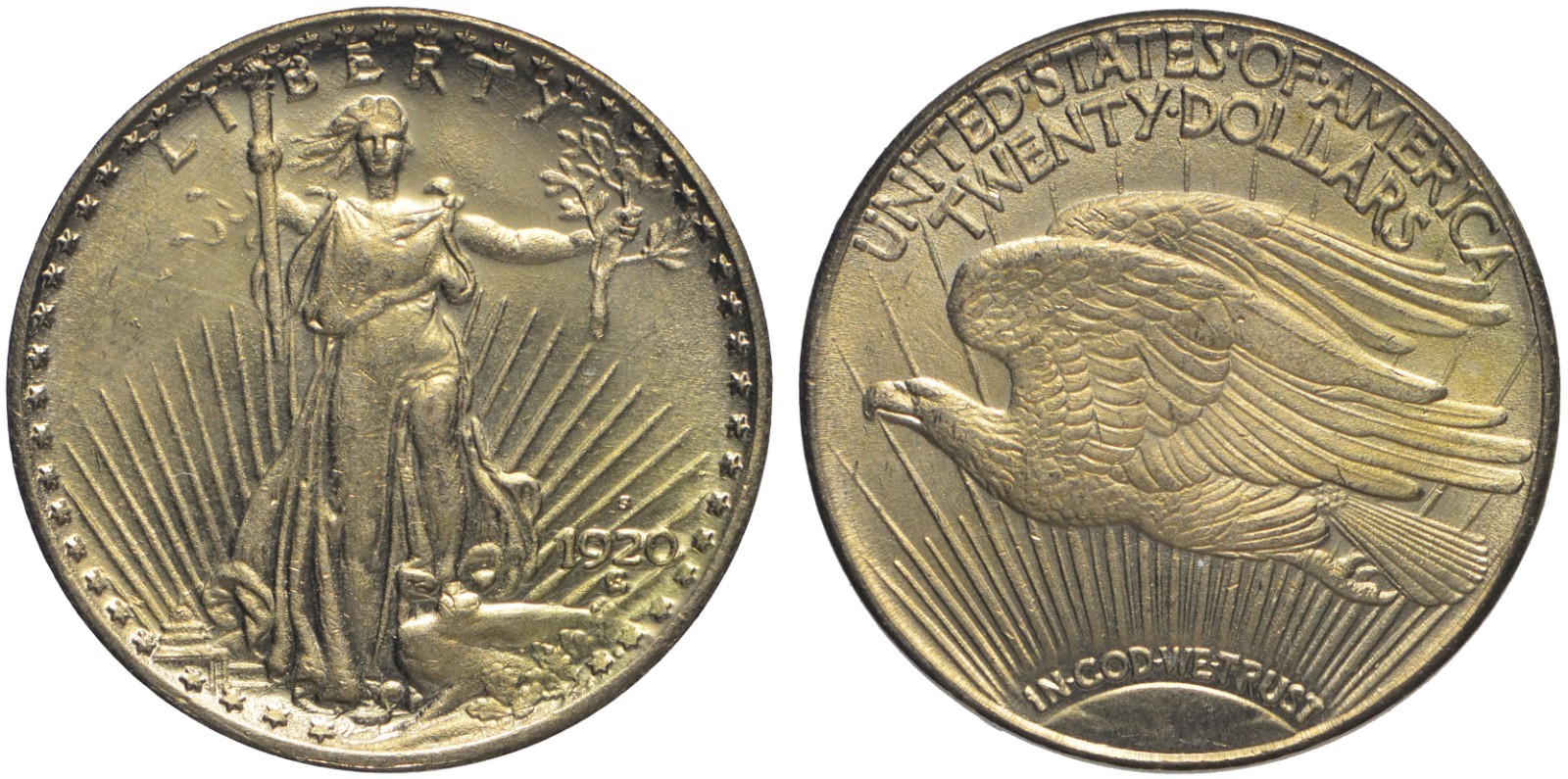 STATI UNITI D'AMERICA - 20 DOLLARI 1920 S  SAINT GAUDENS - NON ORO -  RICONIO