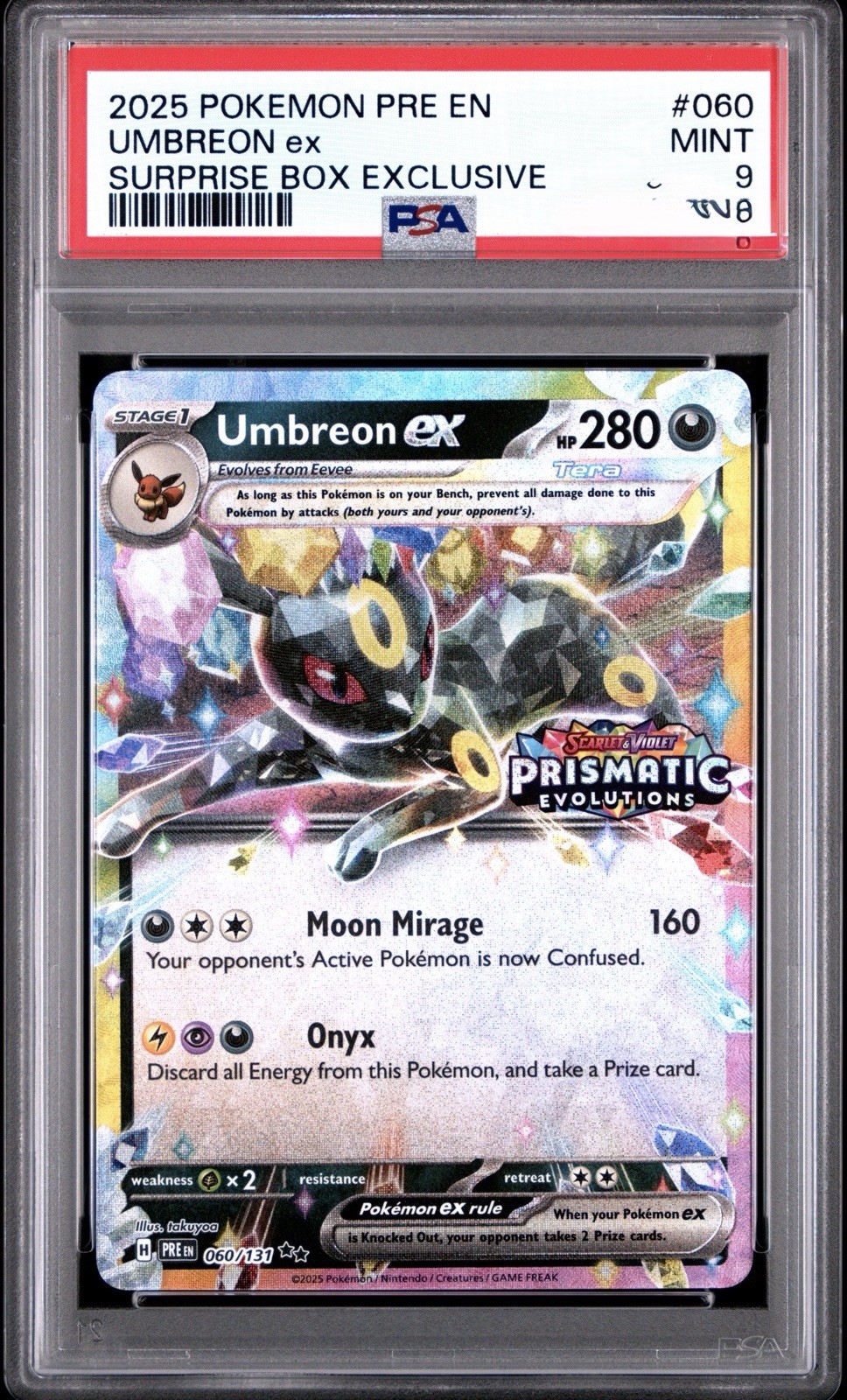 Umbreon ex - (Timbro Evoluzioni Prismatiche) 060/131 PSA 9 Scatola Sorprese