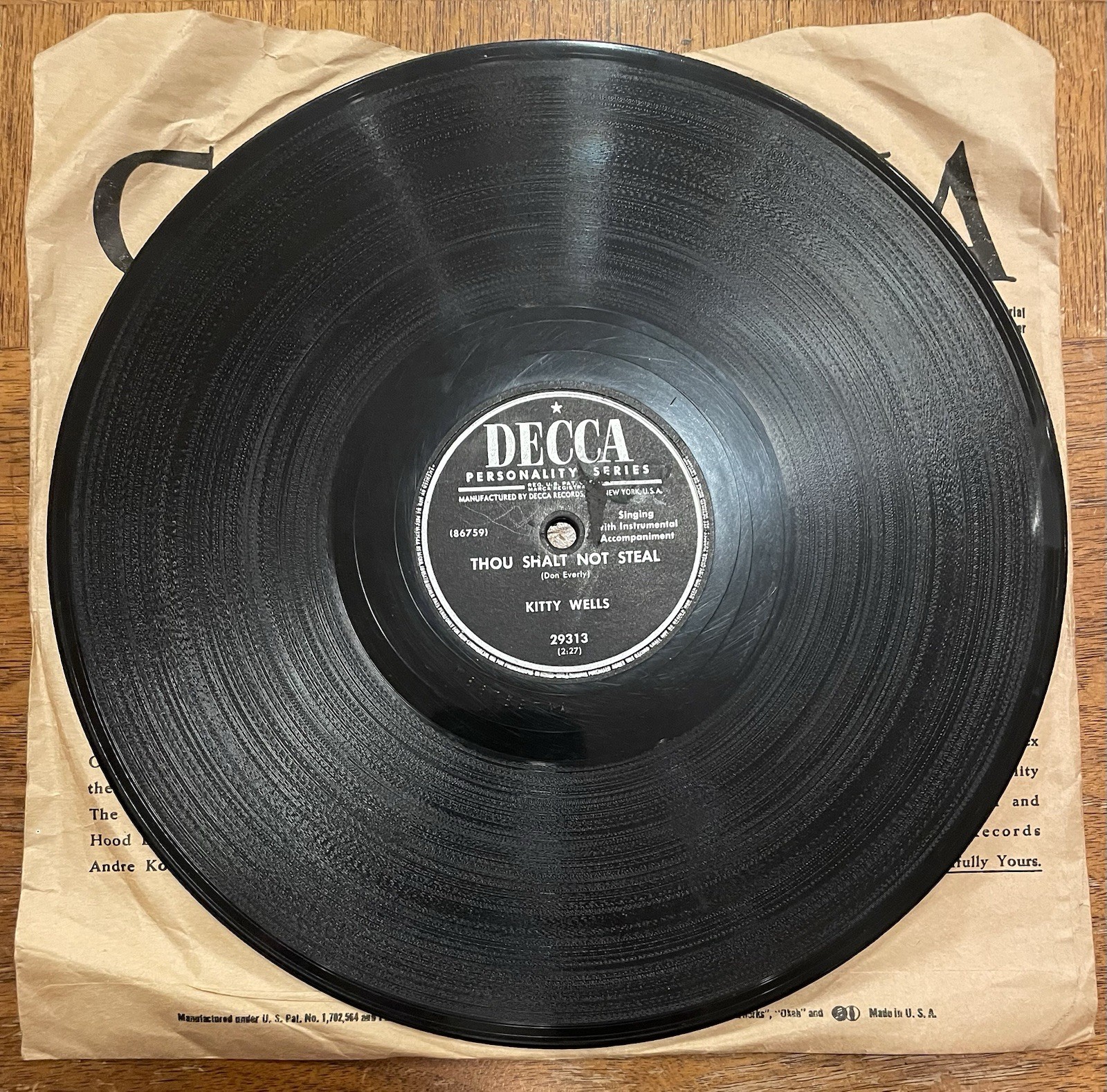 Kitty Wells Thou Shall Not Steal/I Hope My Divorce Is Never Granted Decca 78