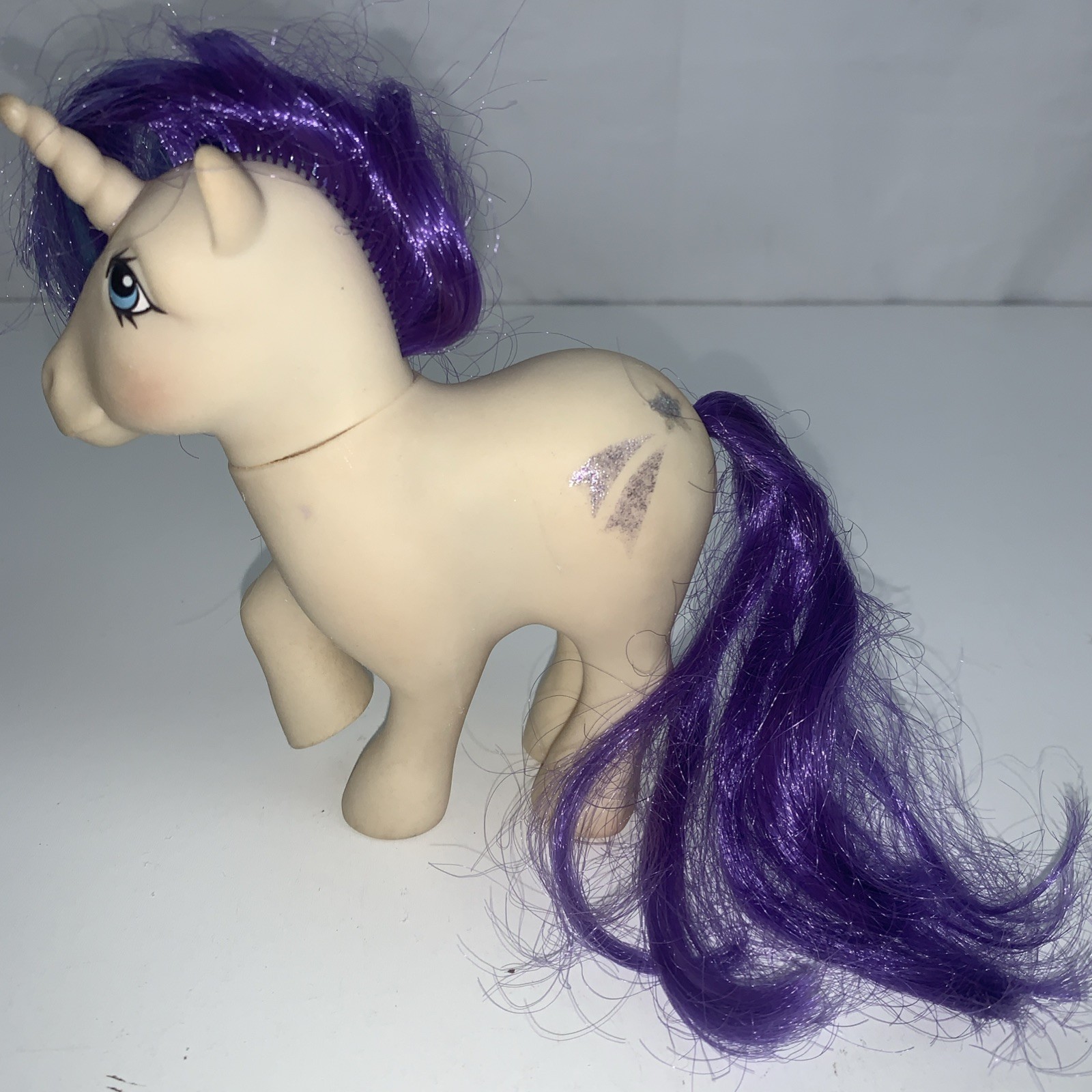 Cavallo giocattolo vintage My Little Pony Unicorn GLORY G1 1983 MLP viola bianco. M