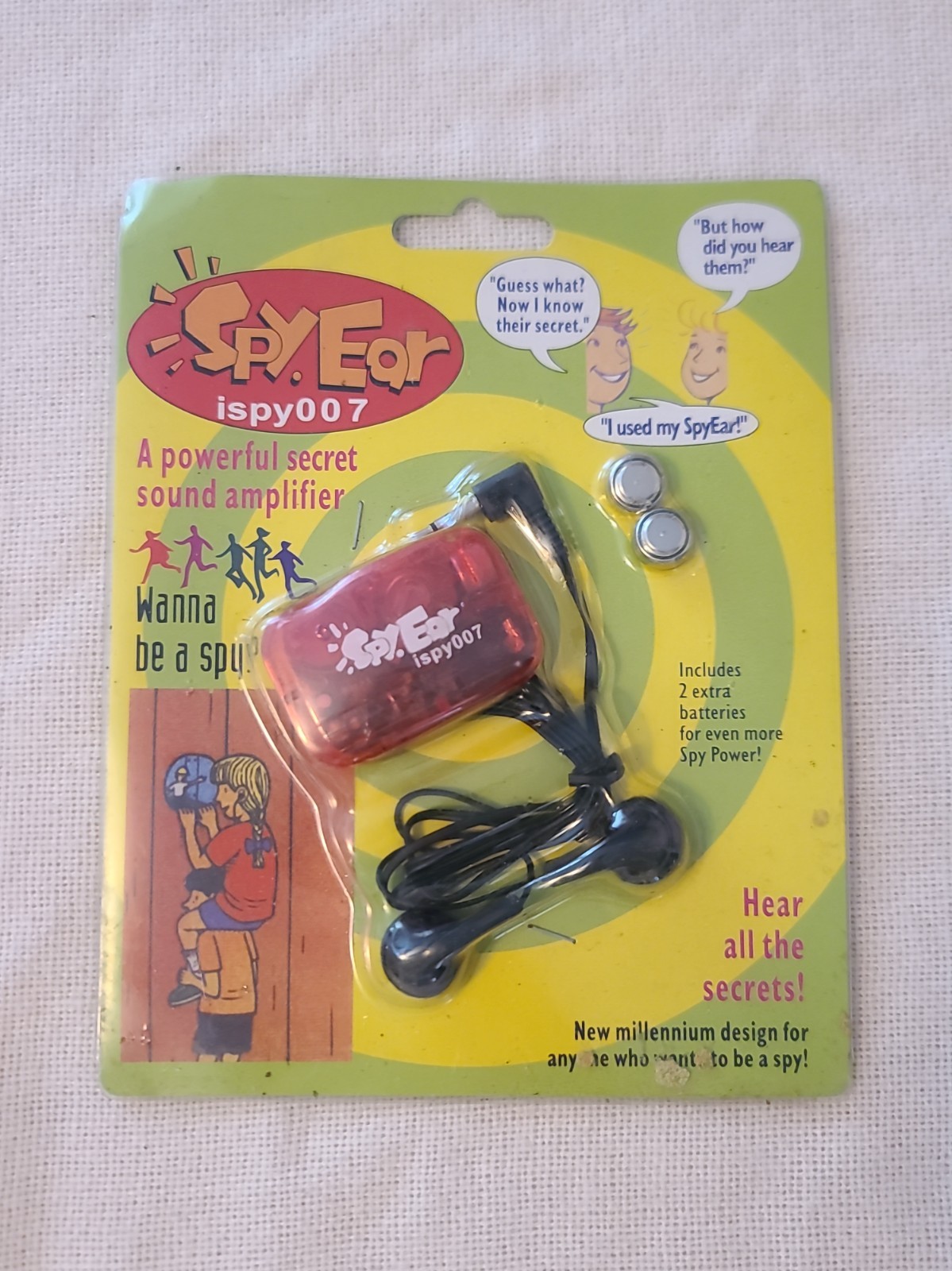 Dispositivo di ascolto orecchie spia vintage audio spia giocattolo retrò NUOVO NOS raro anni 80 90 tecnologia