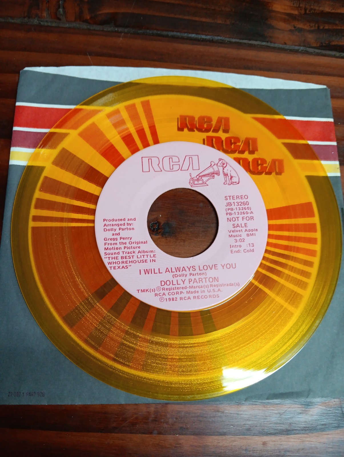 Dolly Parton I Will Always Love You Orig US Promo 45 1982 Yellow Vinyl NM Not LP