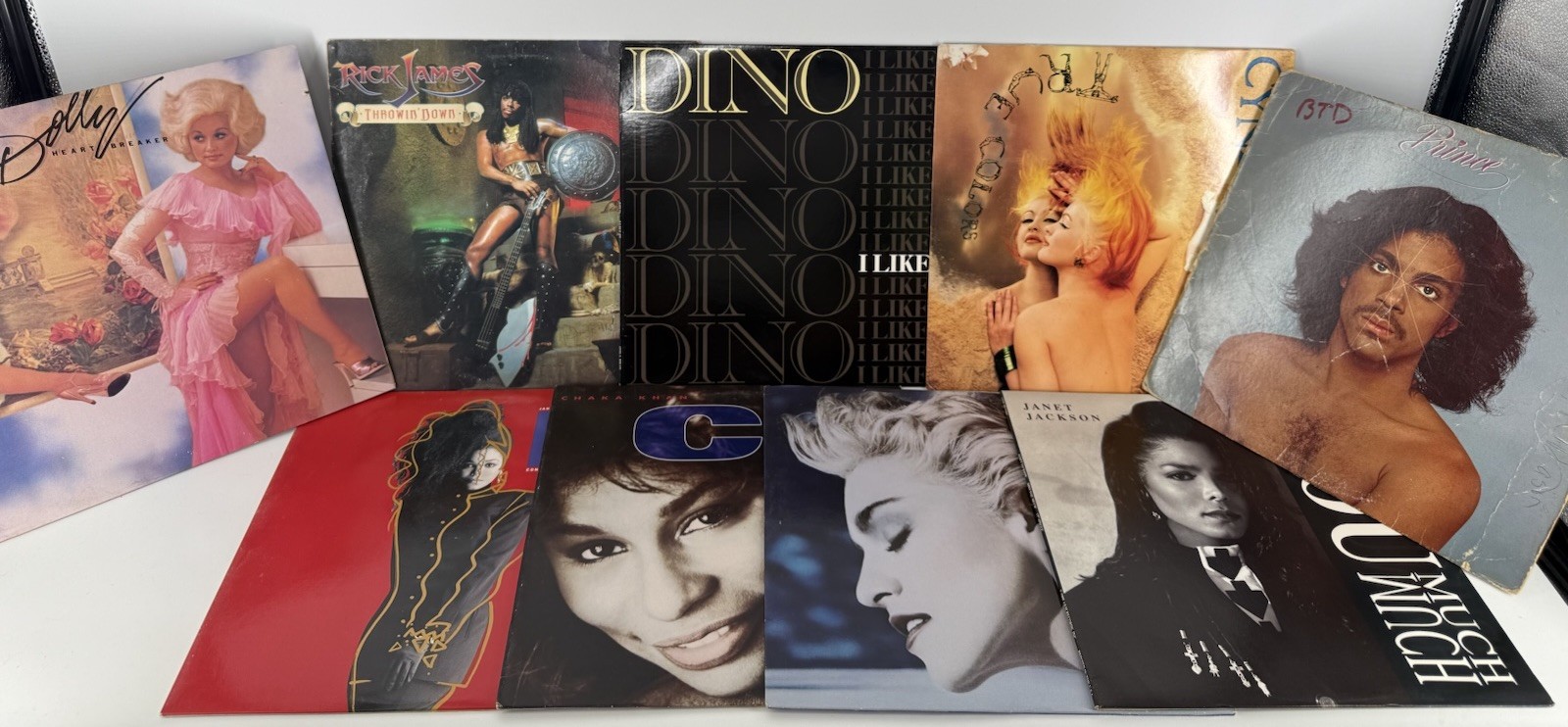 Vintage Vinyl Record Lot 9 Records, Madonna Dolly Prince Rick James Dino & more