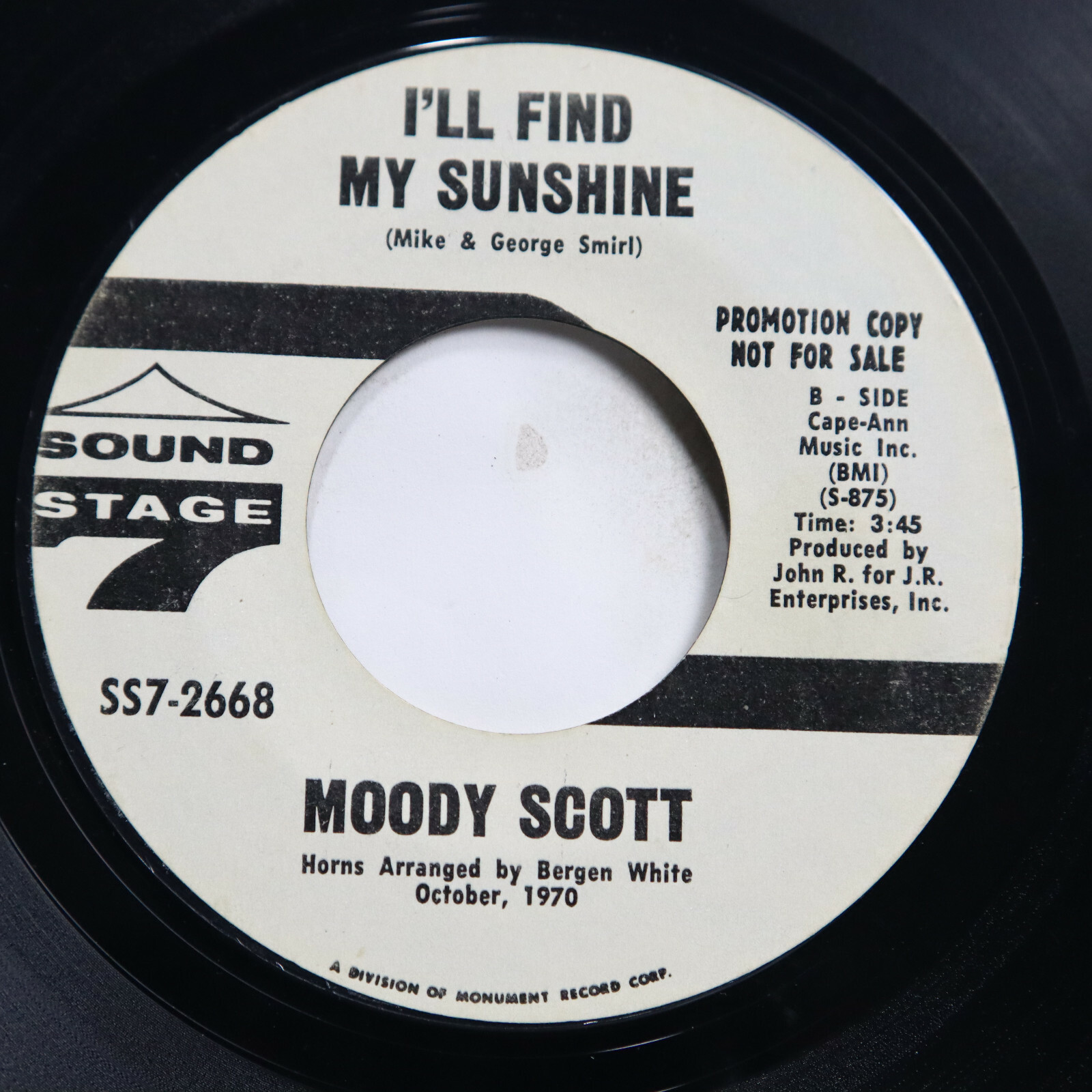 MOODY SCOTT - I'LL FIND MY SUNSHINE/ BEAUTY, SOUL AND STYLE - SOUL 45  *PROMO*