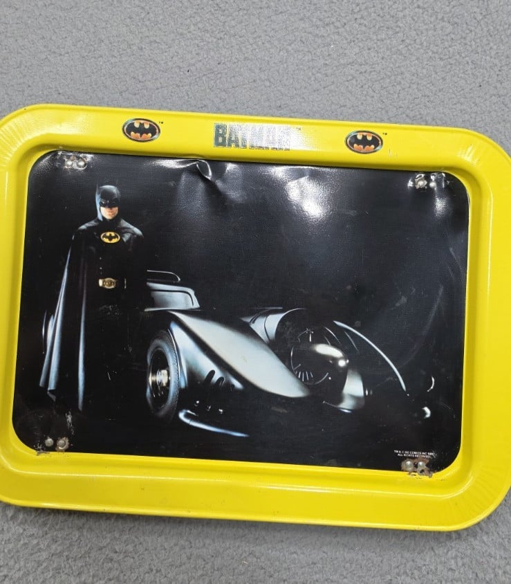 Vassoio/vassoio snack vintage Batman & Batmobile Michael Keaton 1989 DC Comics TV 