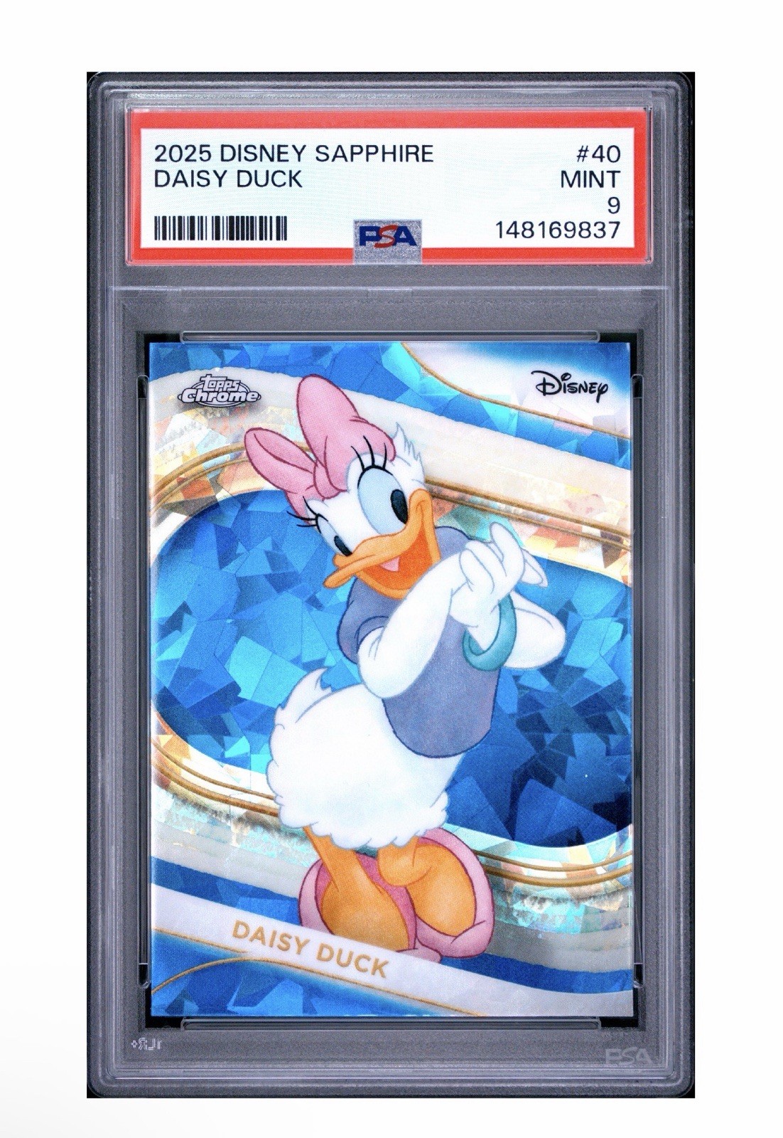 2025 Topps Disney Chrome Sapphire - Daisy Duck PSA 9 come nuovo