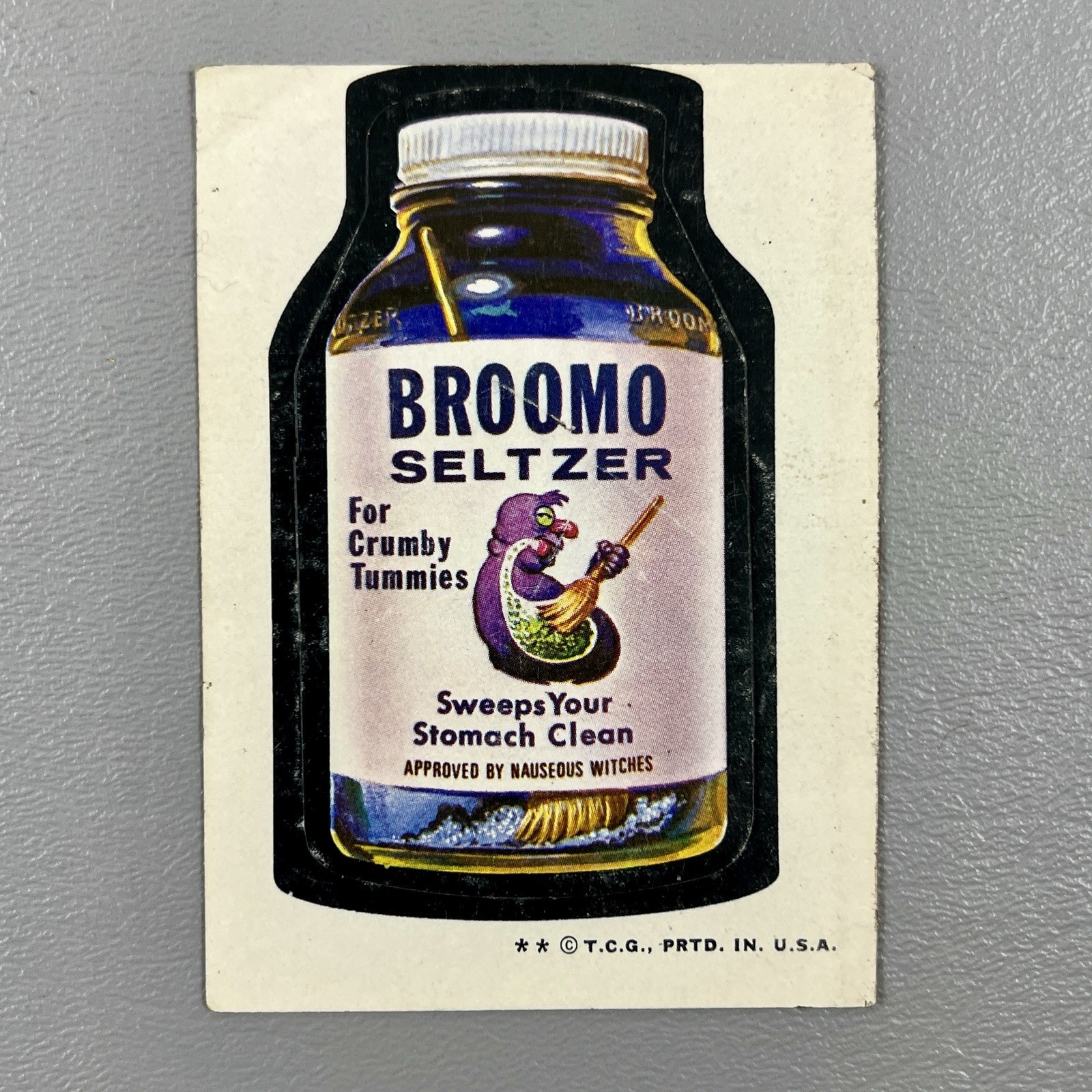 Topps 1974 Wacky Packages Unused Sticker BROOMO Seltzer USA